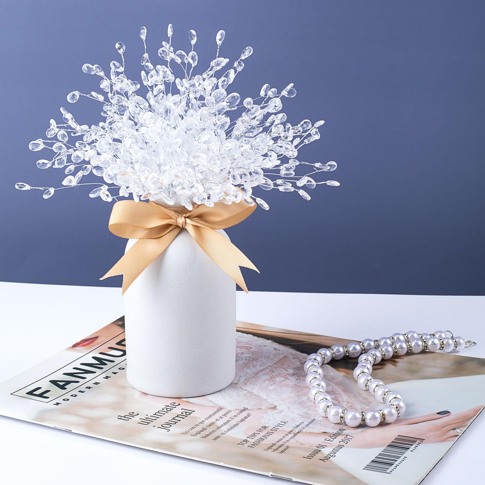 25 PCS Acrylic Crystal Flower Branches Artificial Bead Drop White Picks