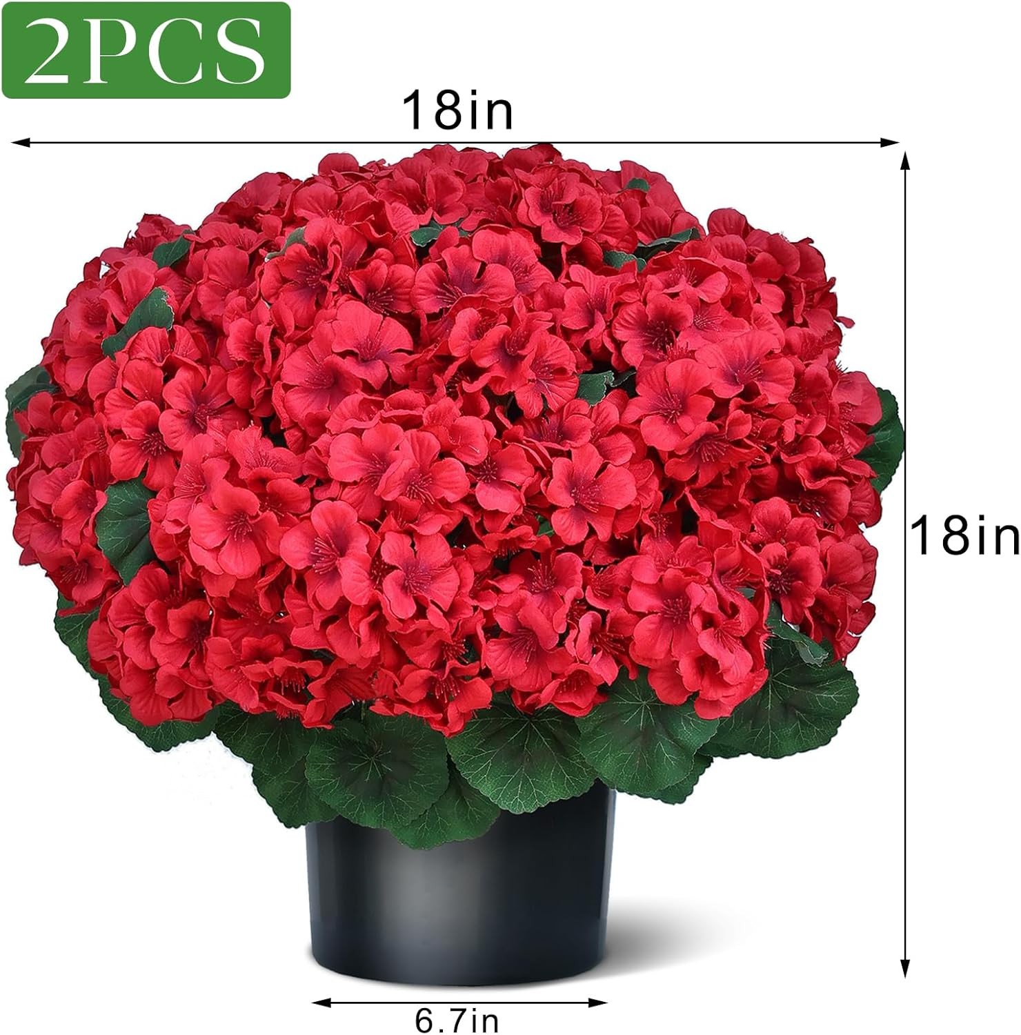 18″ Artificial Geraniums Topiary – 2 Set for Front Porch Decor,Faux Silk Flowers