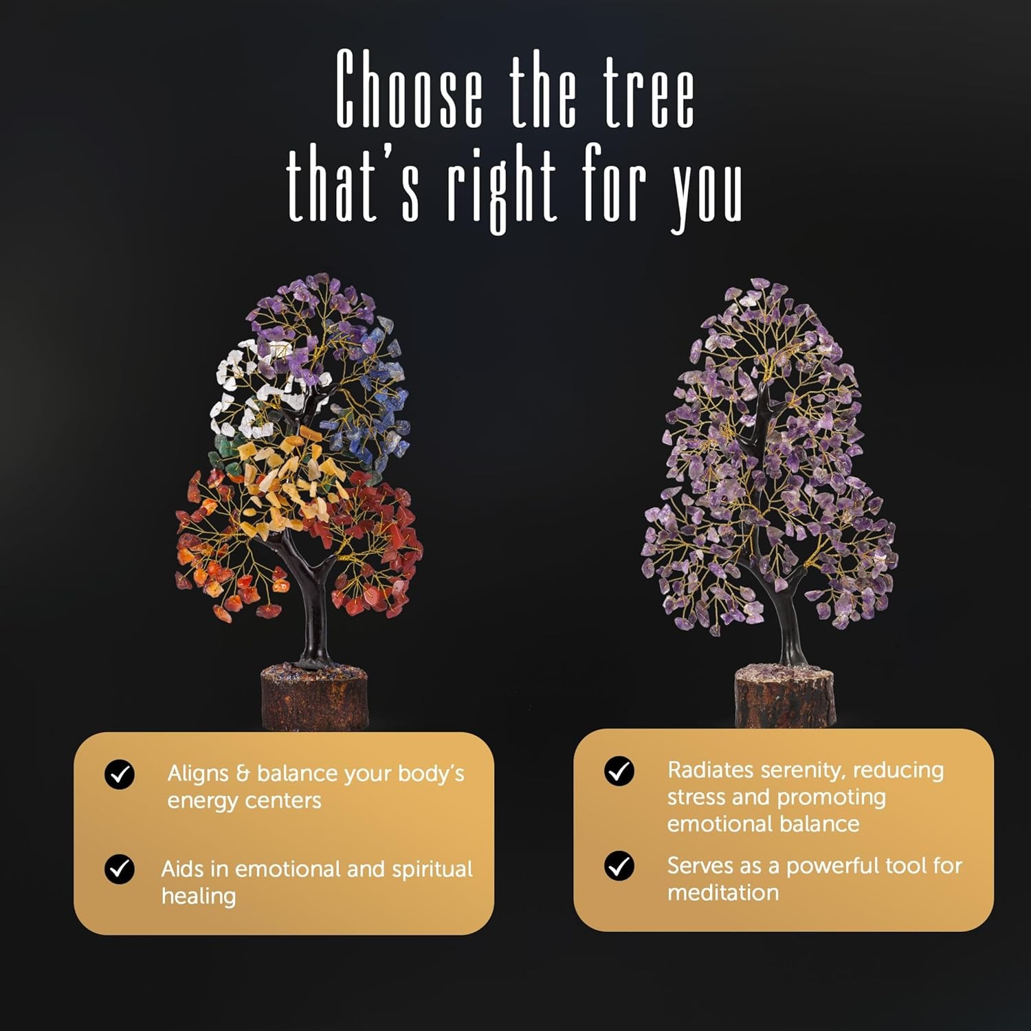 FASHIONZAADI 7 Chakra Tree of Life, Crystals and A-seven Golden Wire