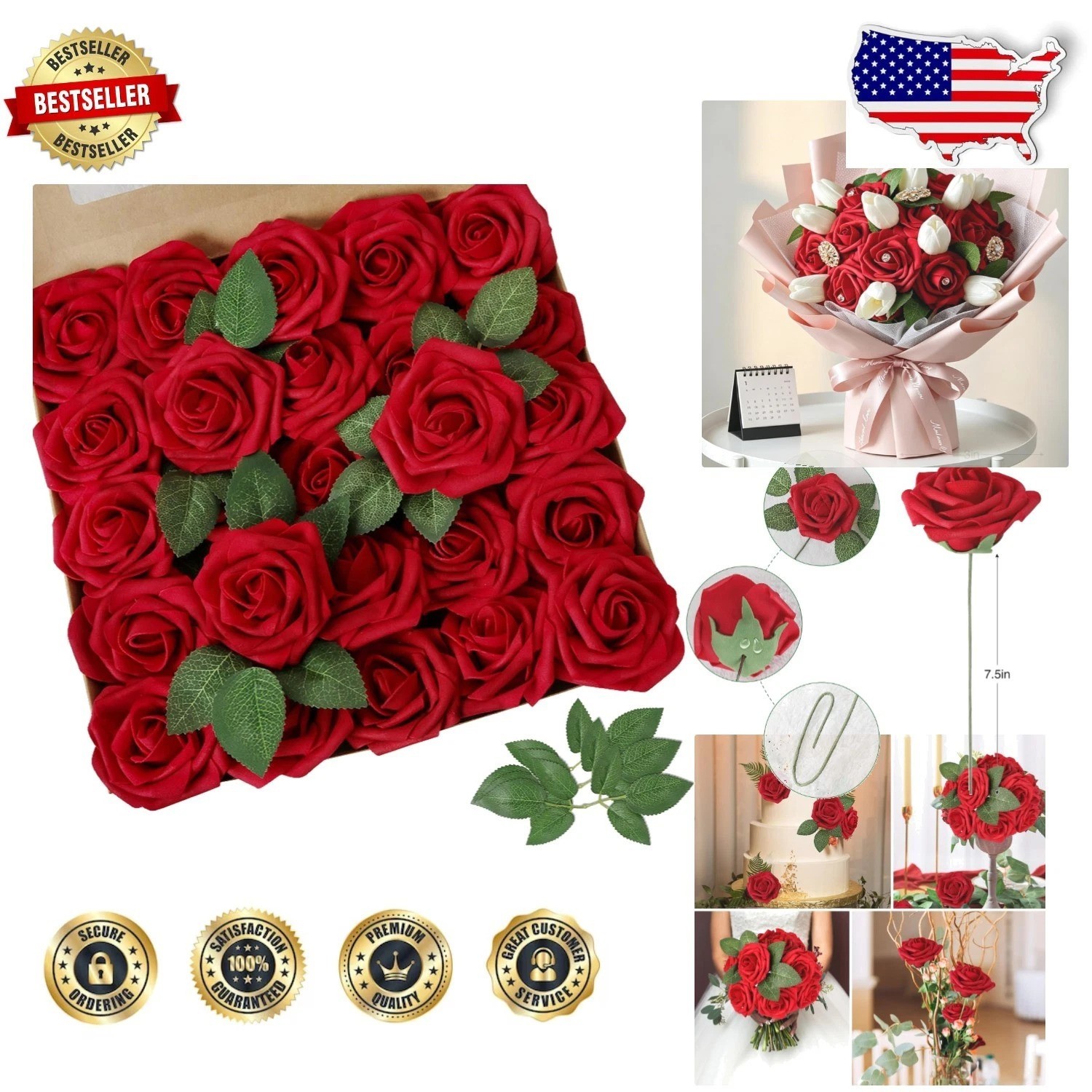 Dark Red Fake Roses 100pcs Real Looking PE Foam Flowers for Party Decor