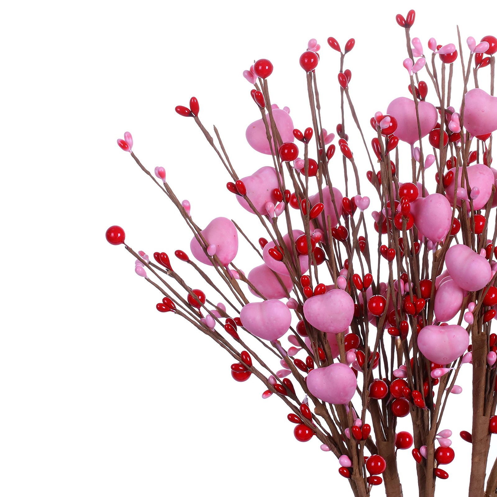 Artificial Valentines Day Decorations Pink Heart Picks Red Pink Berries 6 PCS