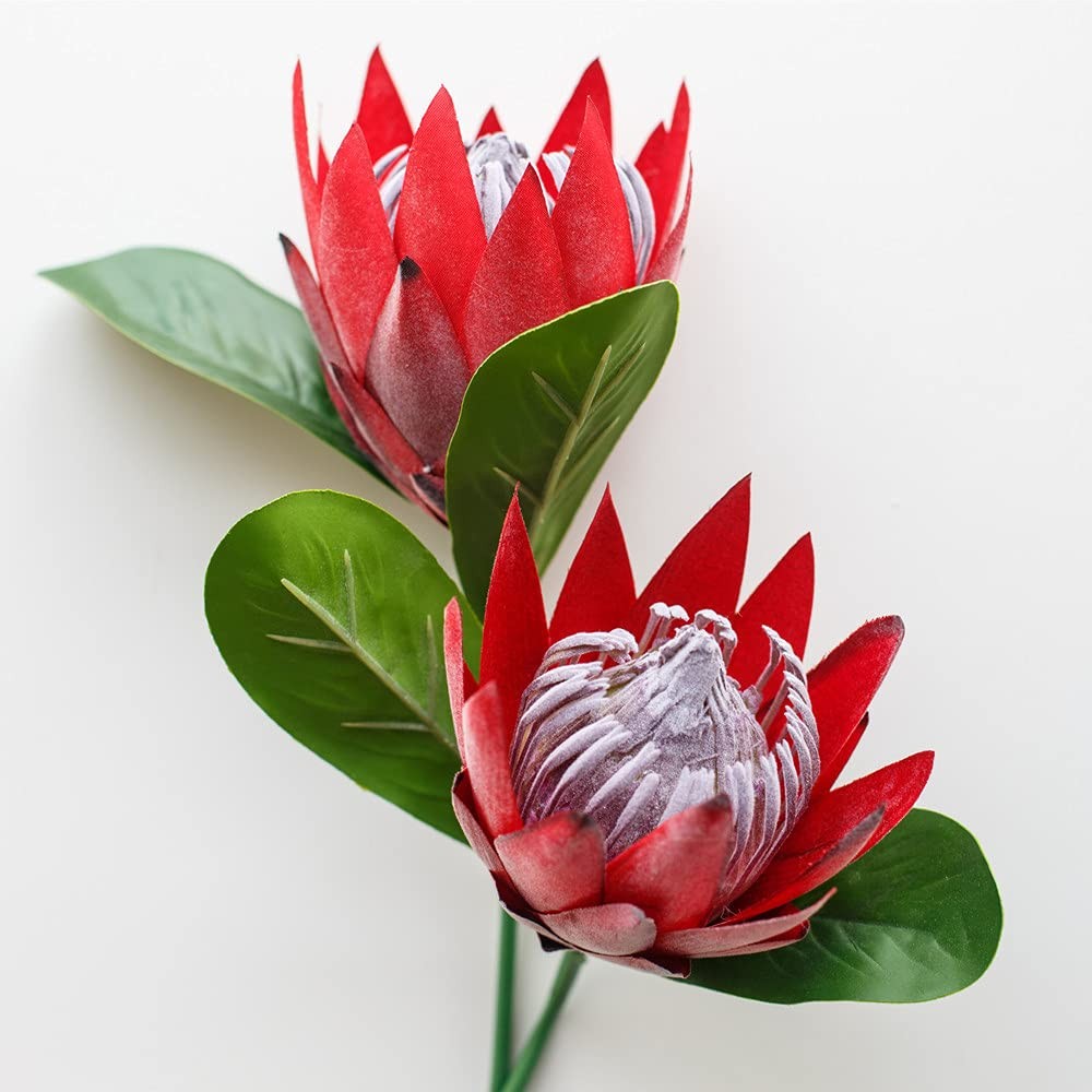 3 PCS Red Fake Artificial Silk Plastic King Protea Flowers Bouquet Centerpieces