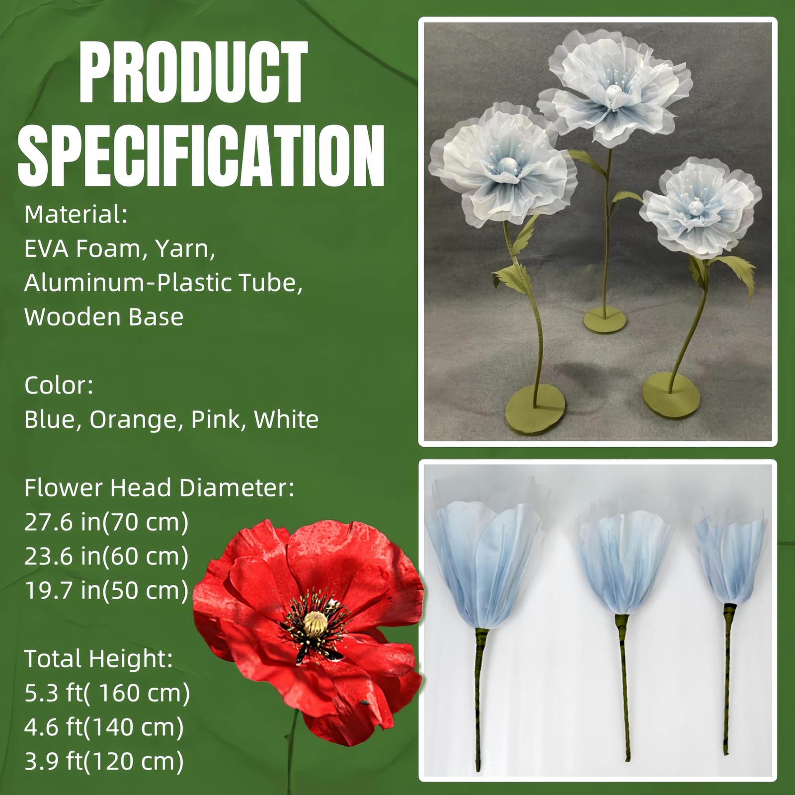 Large EVA Artificial Flowers, 5.3ft Giant Flowers for Decorations with Stand,…
