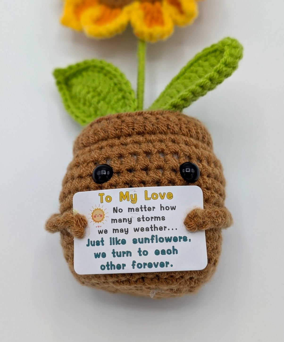 Inspirational Gift Sunflower Crochet 7″ Tall Home Office Desk Car Decoration