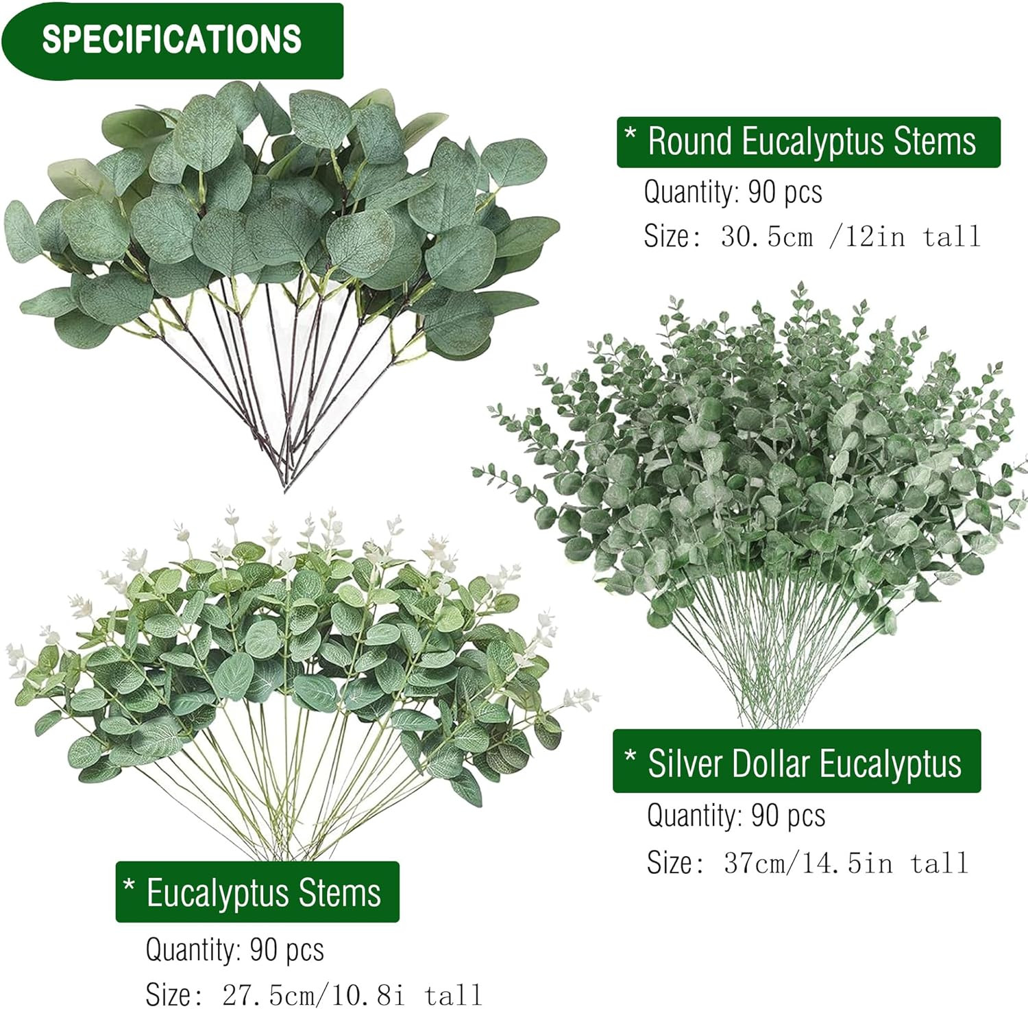 270 PCS Mixed Faux Eucalyptus Leaves for Wedding Bouquets & Centerpieces