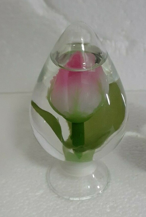 Vintage Eleco Water Globe Set Pink Purple Blue Silk Flower Ornament Taiwan 1970s