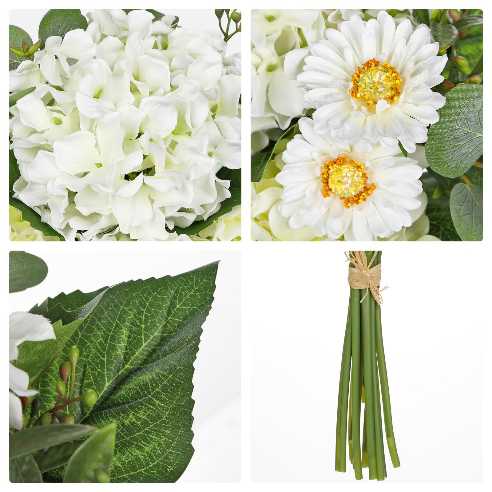GnFlus Artificial Hydrangea Flower Stems 2 Pack (24PCS) White Faux Hydrangea …