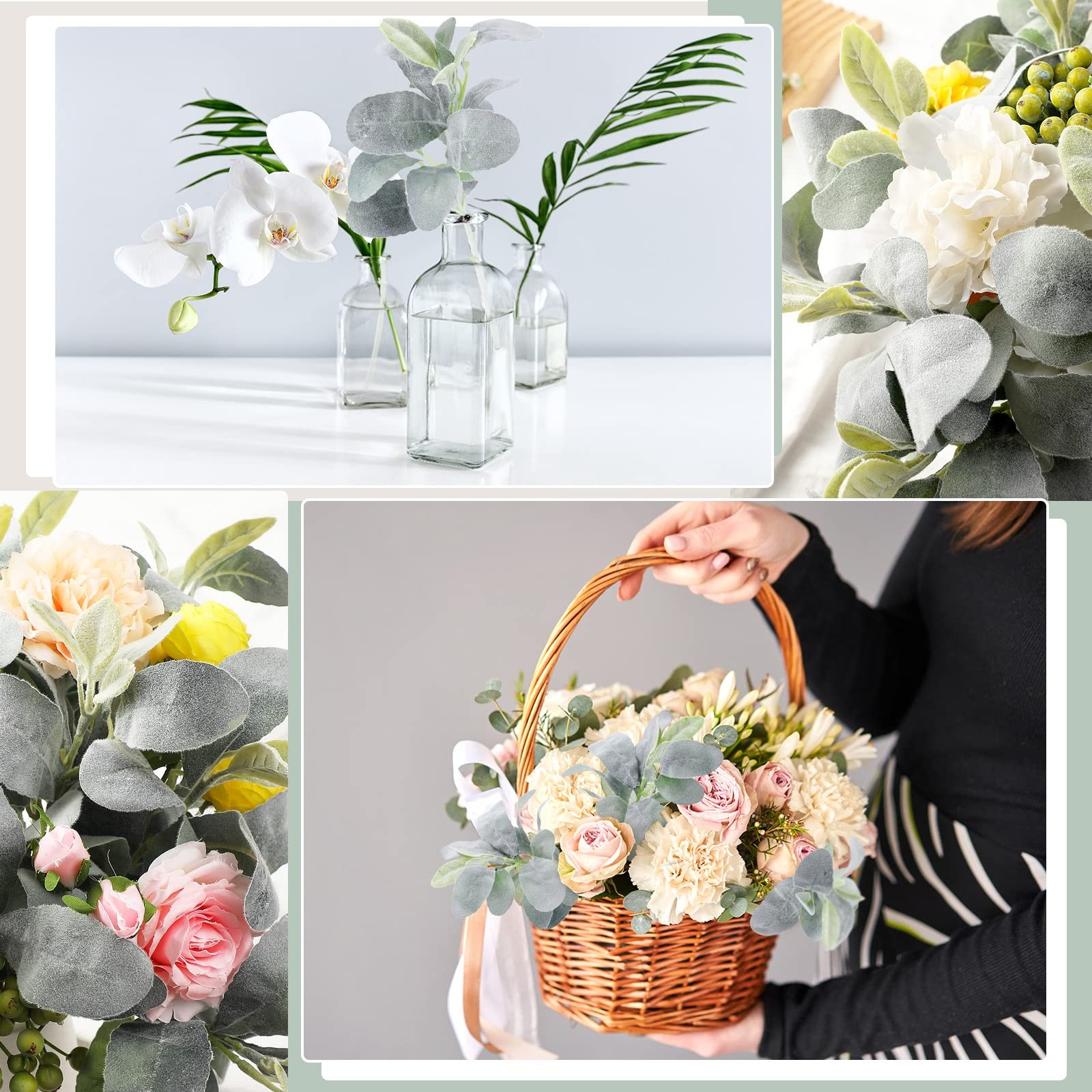 15 Pcs Artificial Lambs Ear Greenery Stems Faux Branches for Weddings Bouquet…