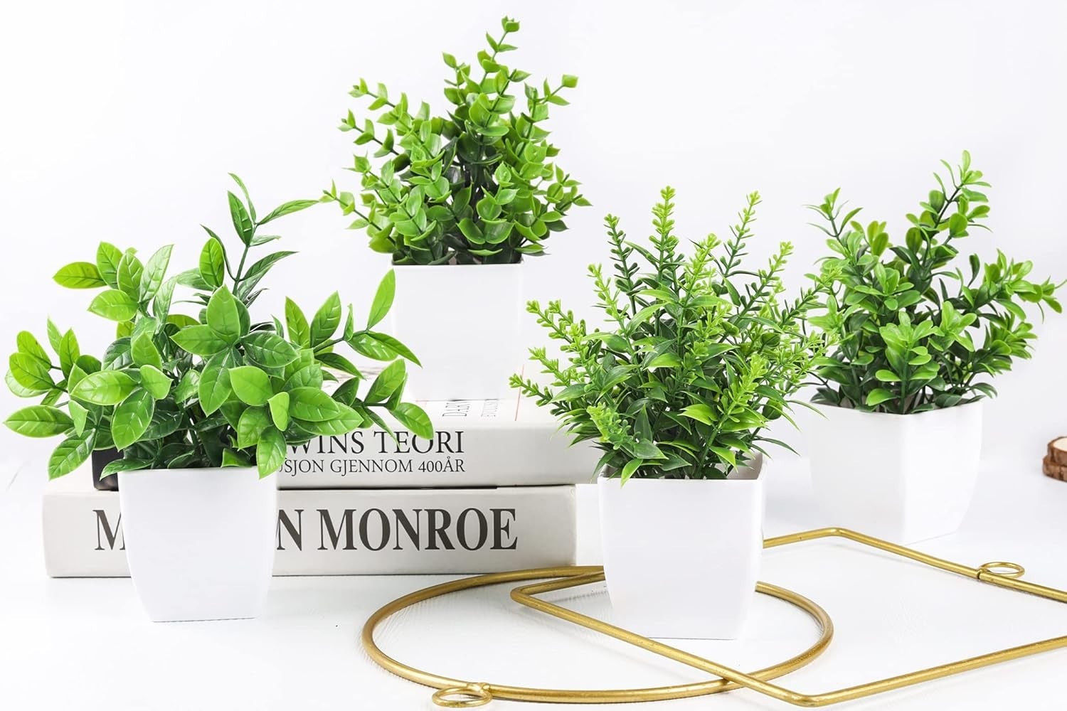 Versatile 4 Pack of Artificial Potted Plants for Bathroom, Office & Living Room