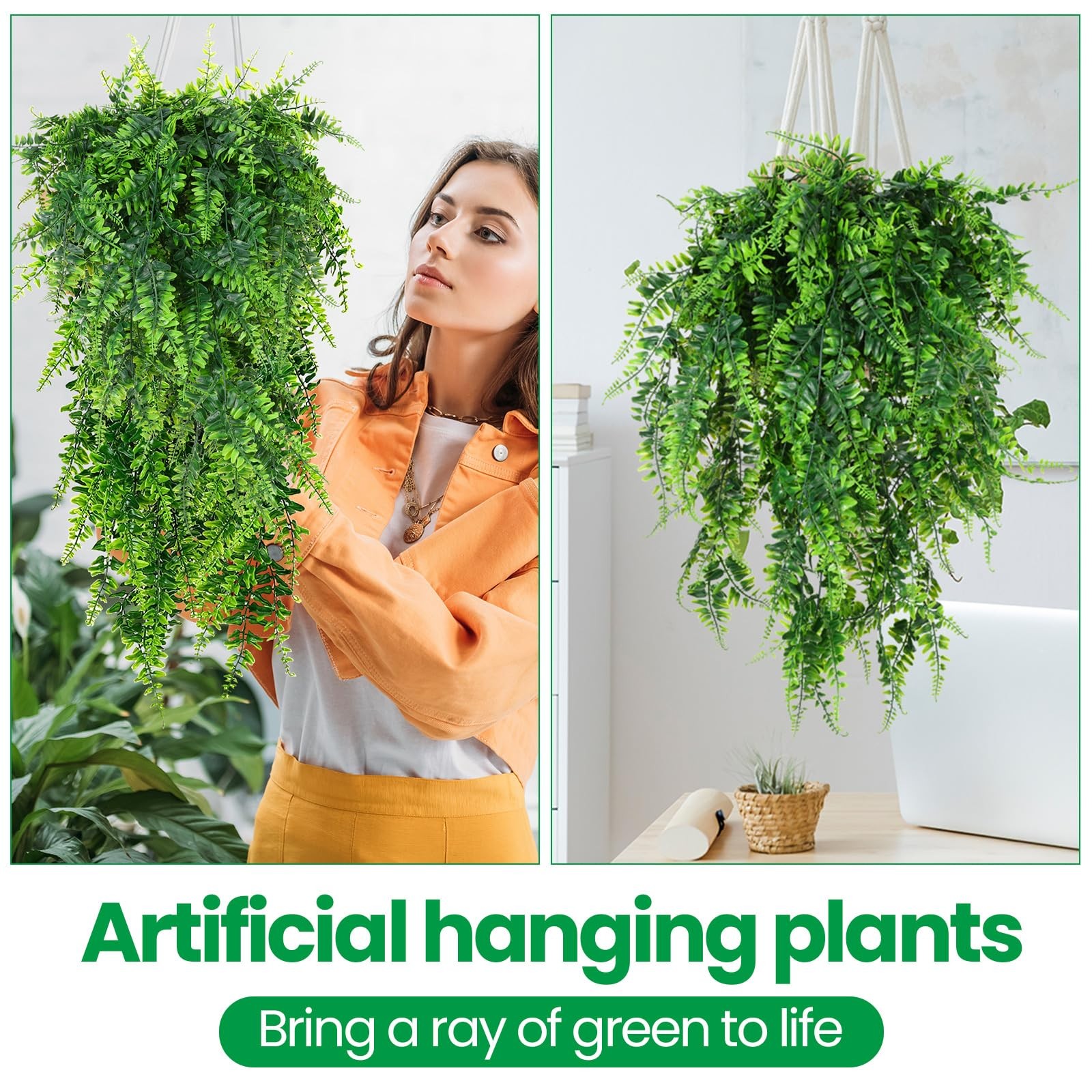 XunYee 28 Pcs Artificial Hanging Plants 32 Inch Plastic Fern Vine Fake Greene…