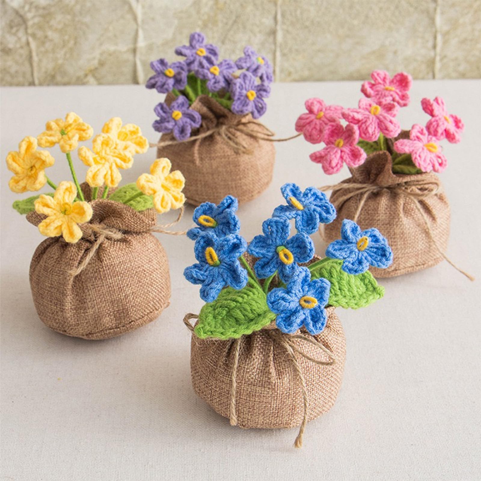 Andvon Crochet Sun Flowers Potted Flower, Handmade Knitted Sun Flores Birthday