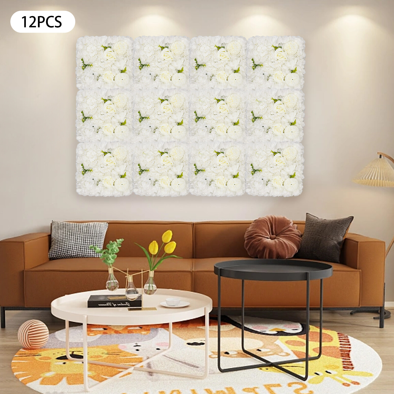 3D Flower Wall Panel-12pcs Artificial Flower Wall Background Silk Rose Mat