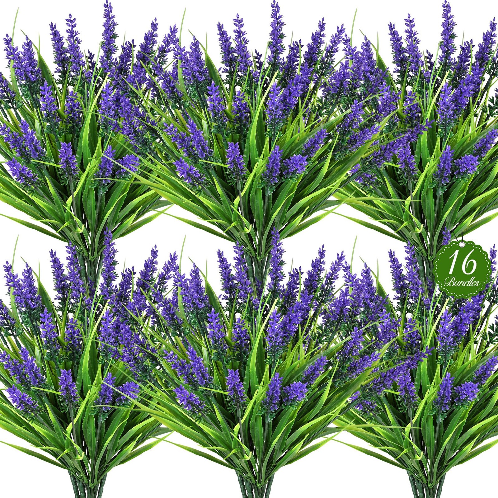 16 Bundles UV Resistant Artificial Lavender & Monkey Grass, Outdoor Purple