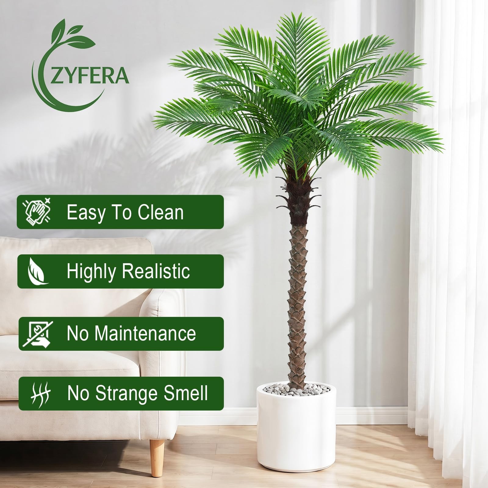 6FT Artificial Phoenix Palm Tree for Outdoors, UV Resistant Fake Coconut Silk…