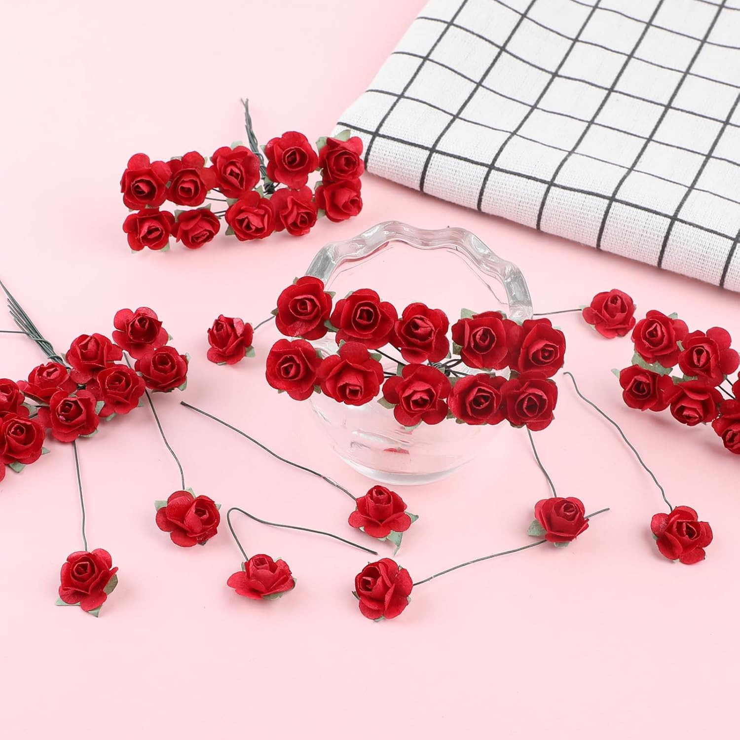 120Pcs Mini Paper Flowers,Mulberry Paper 1/2″ Artificial Rose Flower