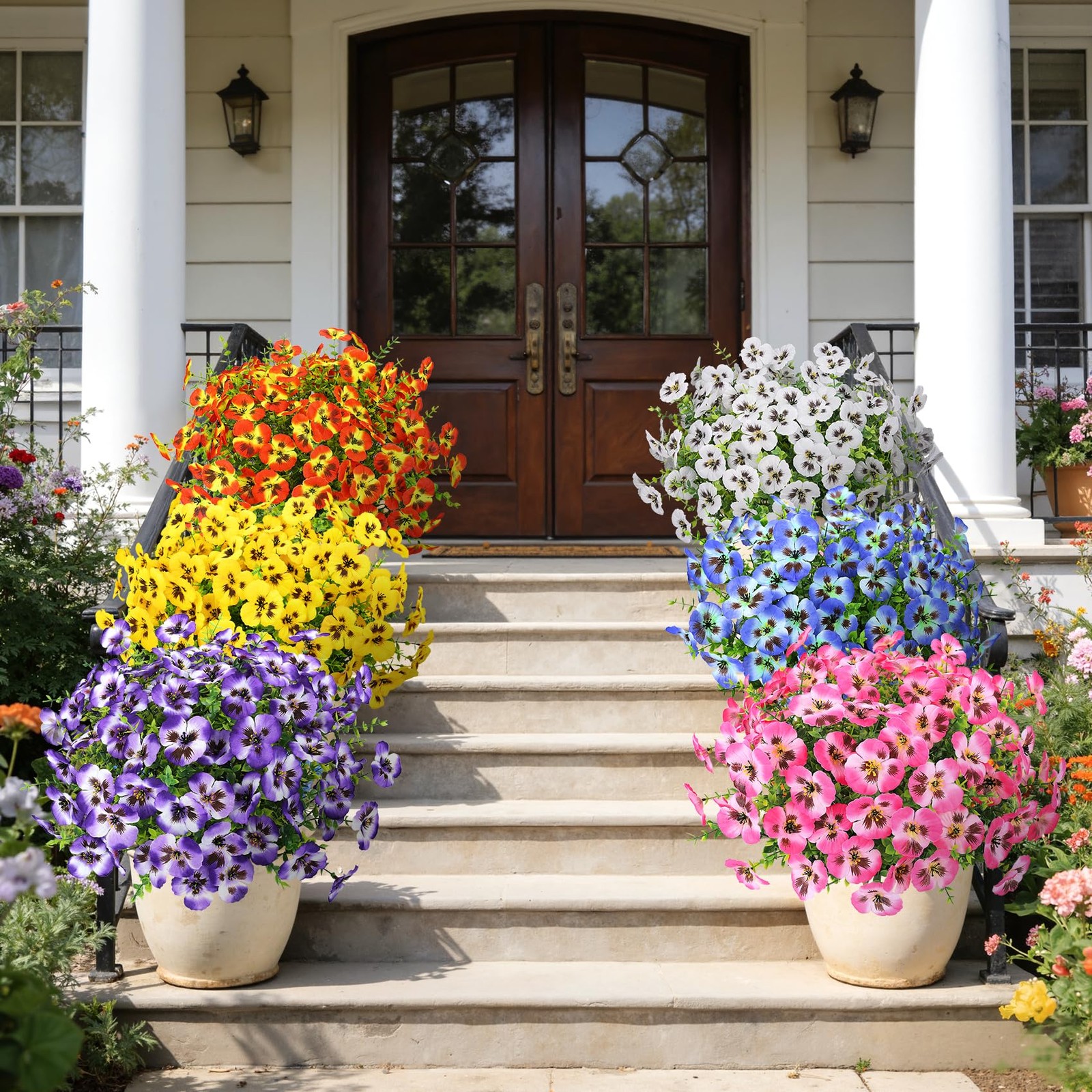20 Bundles Artificial Pansy Flowers for Outdoors, Fake Silk Flowers