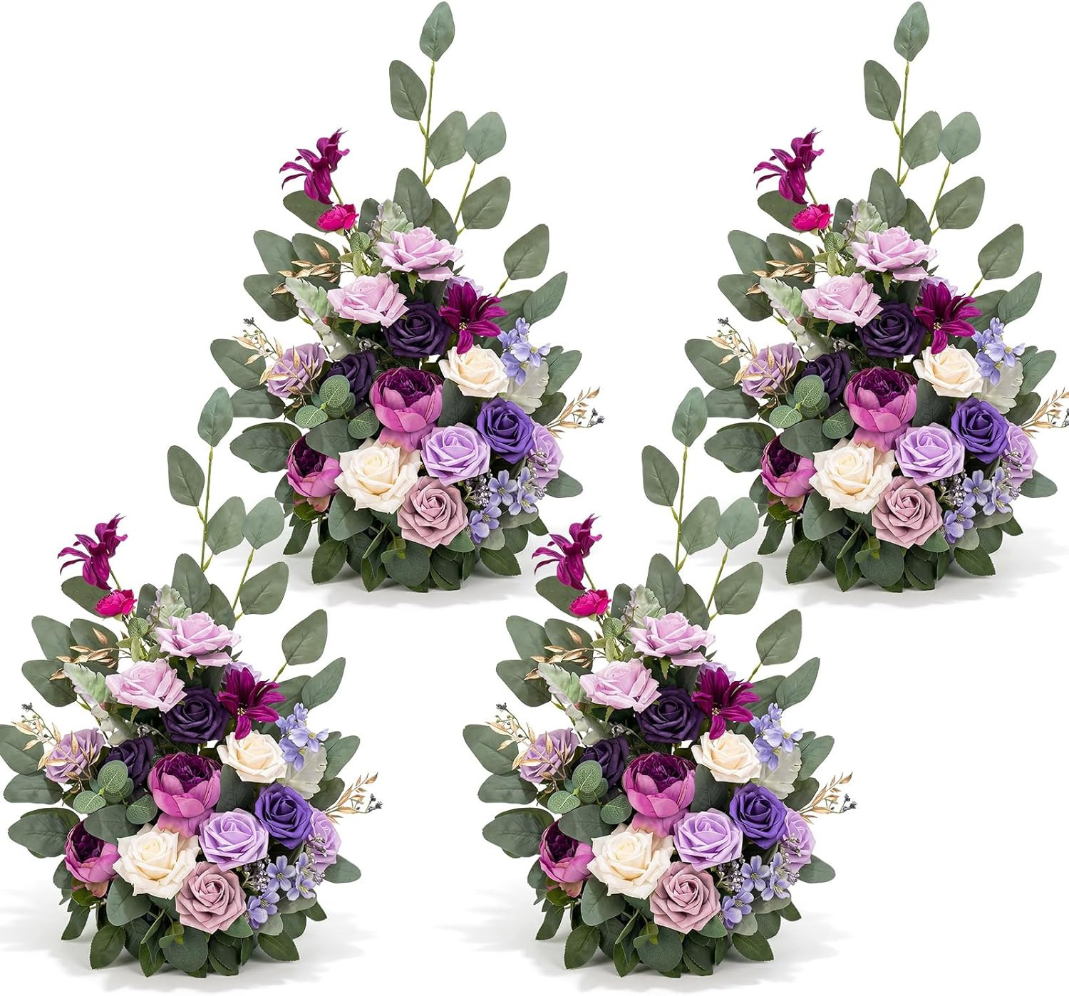 Purple 4 Pcs Free-Standing Wedding Aisle Floral Arrangements & Chair Decor