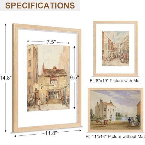 Picture Frame, Solid Wood Frame with Plexiglass, Includes 8×10 11×14 Natural
