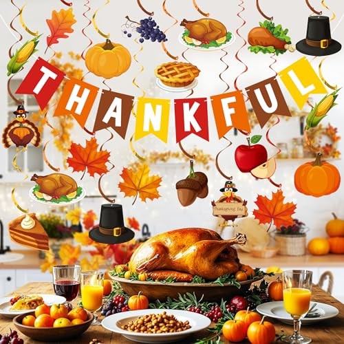 Thanksgiving Decorations Pre-strung Thankful Banner Turkey Pumpkin Maple