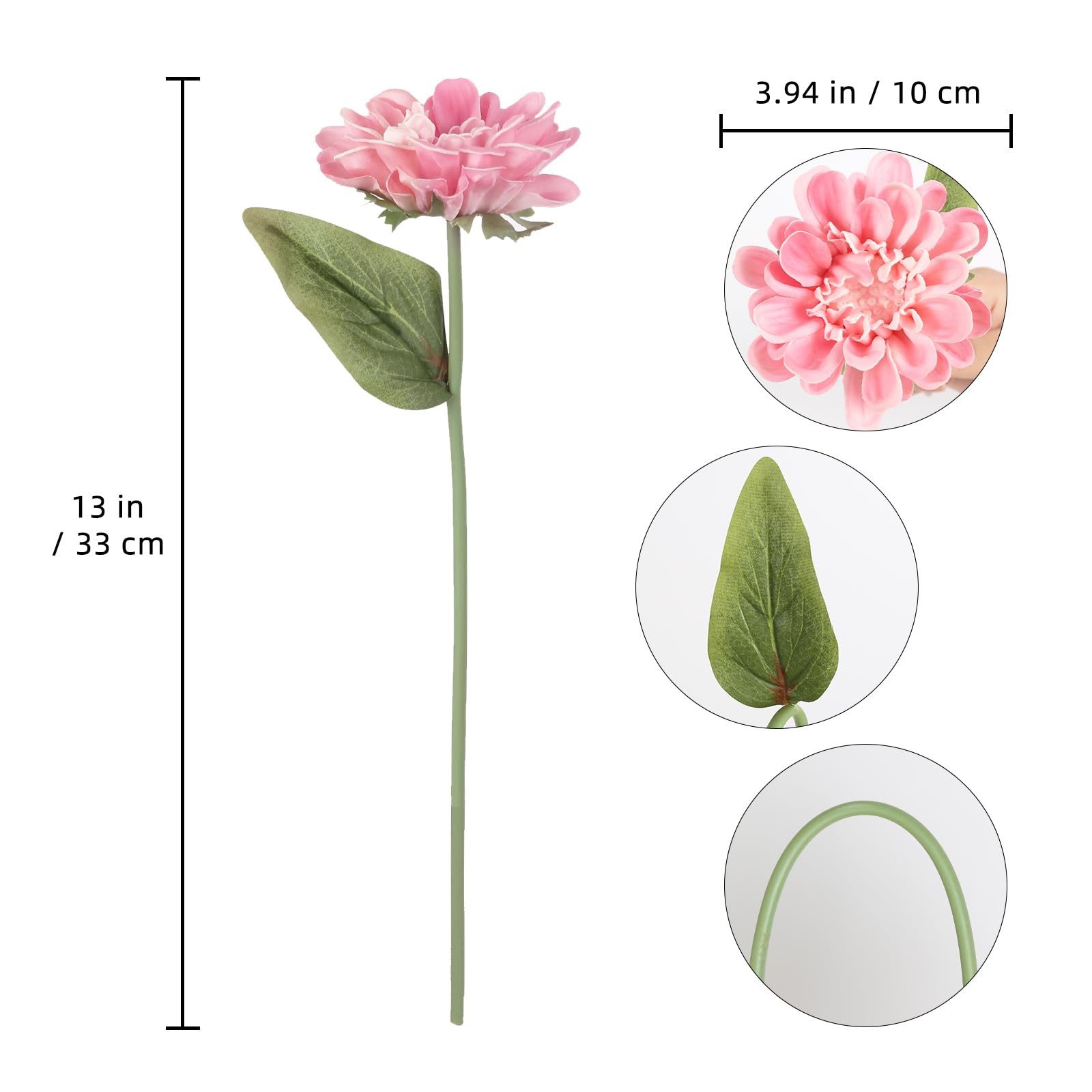 10pcs Pink Dahlia Artificial Flowers 13inch Fake Dahlia Flowers PU Chrysanthe…