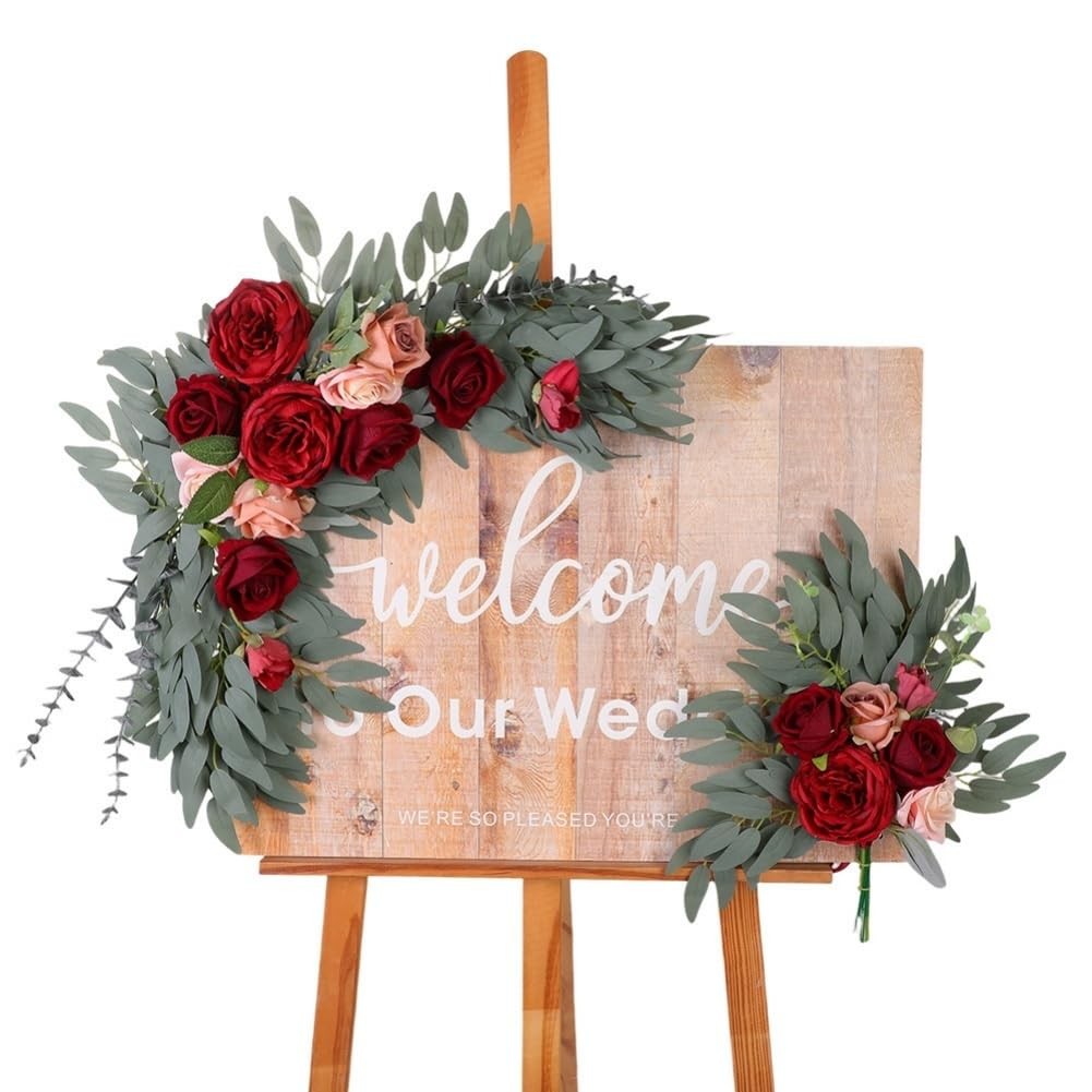 2 PCS Dark Red Burgundy Artificial Rose Flower Swag Wedding Arch Sign Decor