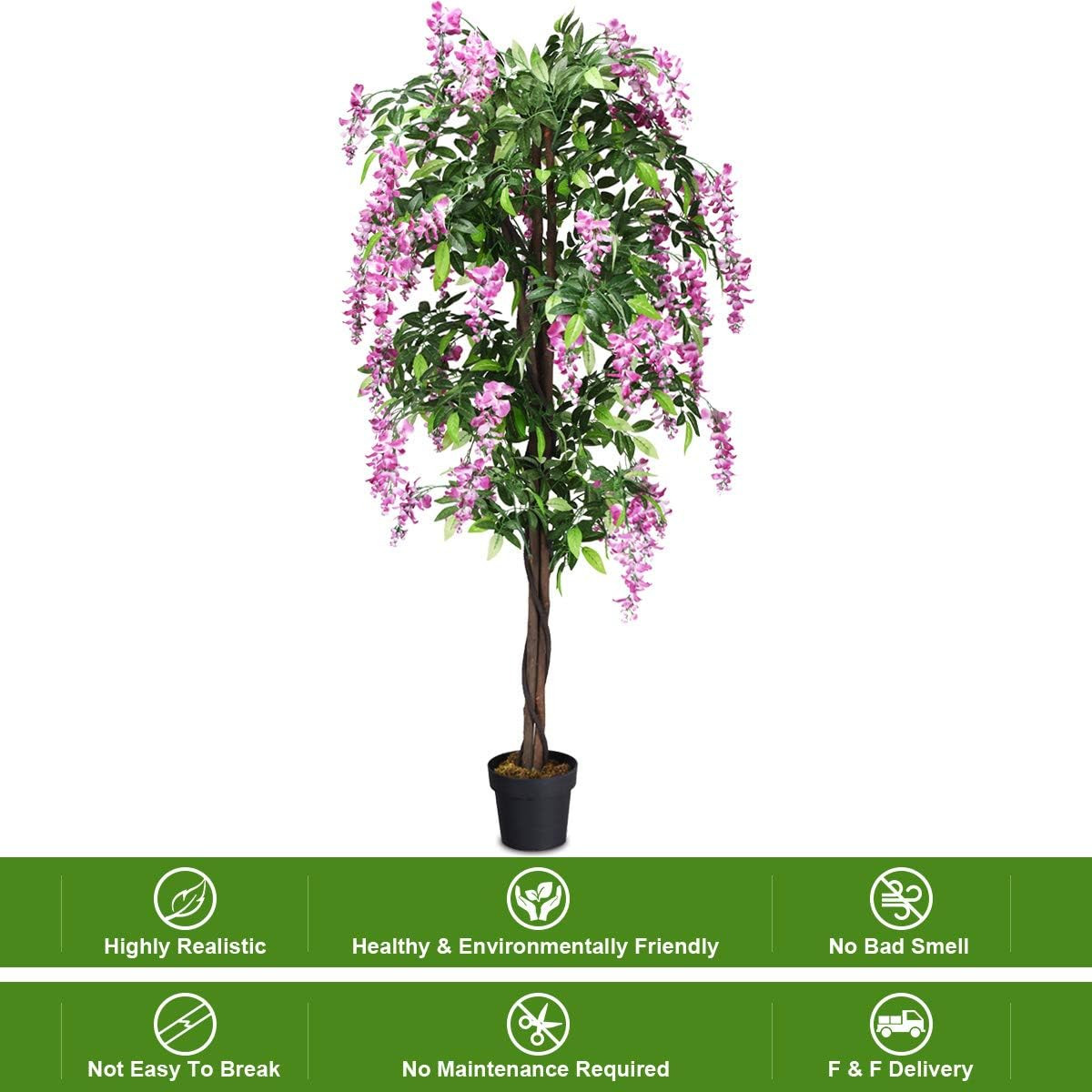 6FT Ficus Artificial Tree, Fake Wisteria Tree in Nursery Pot, Greenery Faux Floo