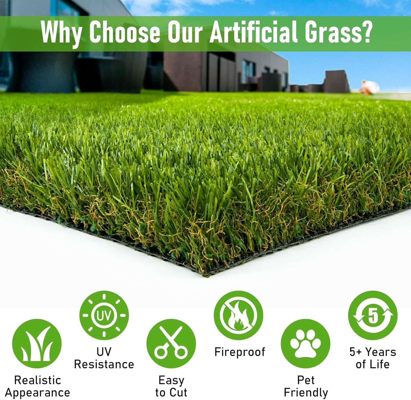 Artificial Grass Outdoor, 5×10 Ft Realistic Artificial Turf Grass Rug, Large