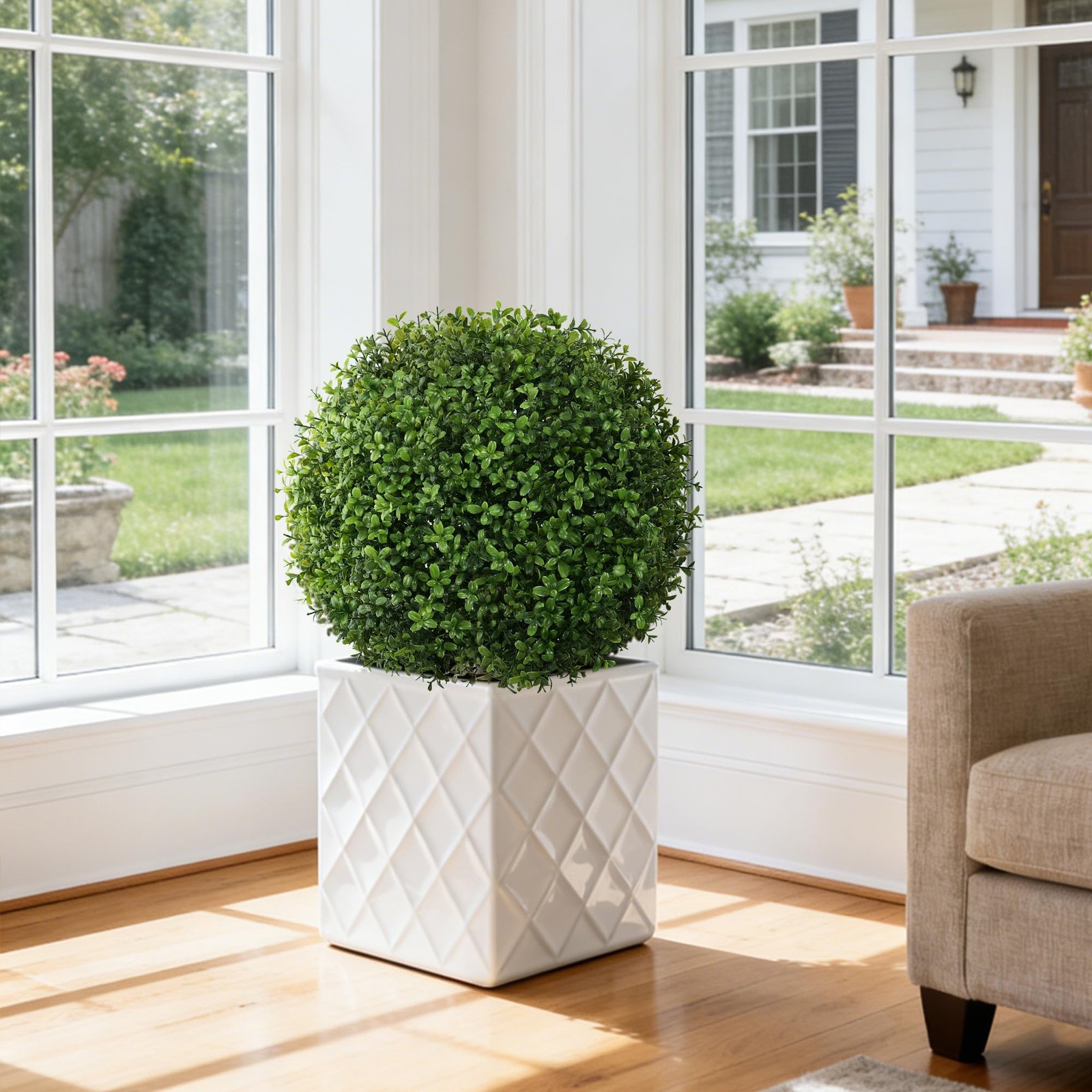 Artificial Boxwood Topiary Trees for Outdoor Set of 2 Fake Plant Bushes with …
