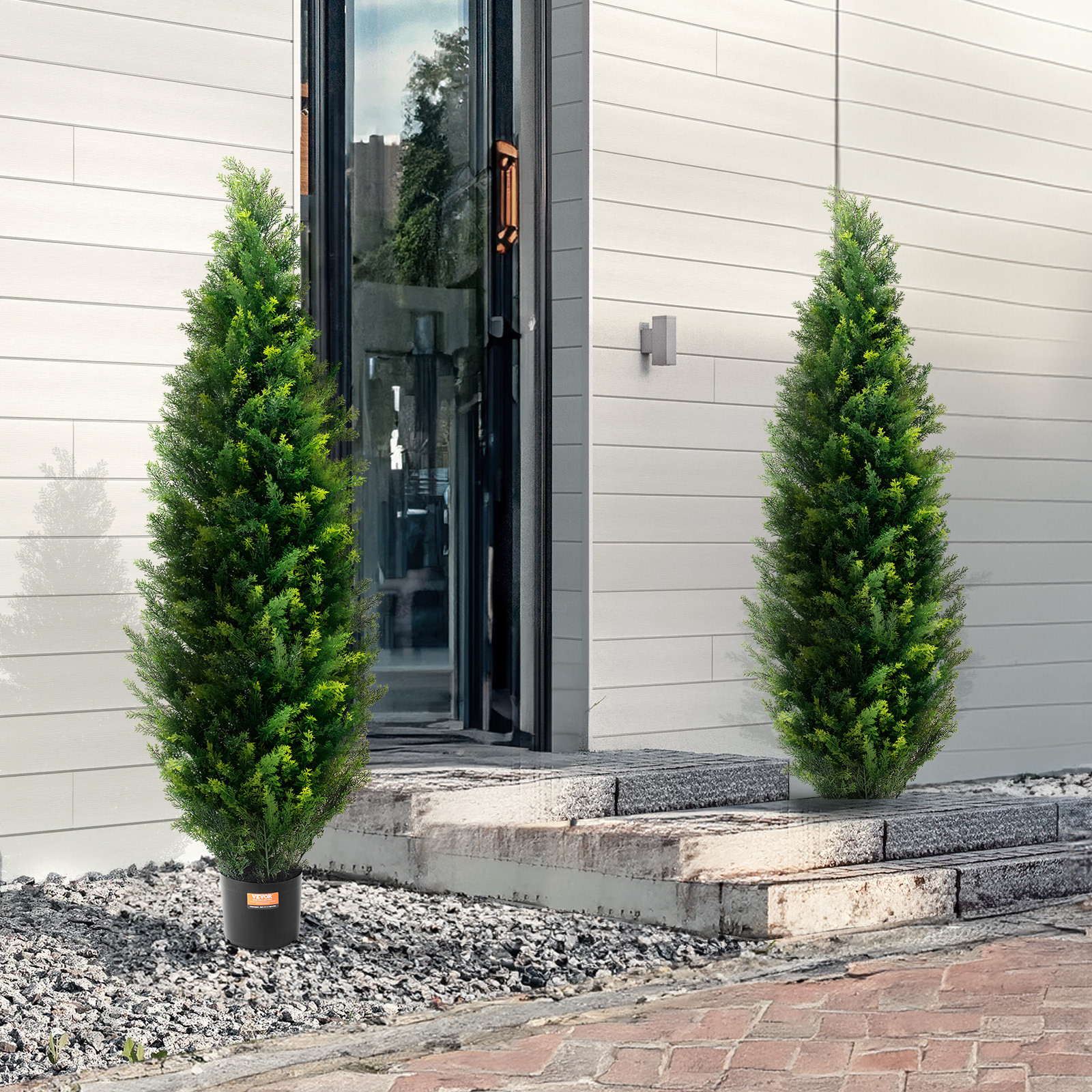 VEVOR 2 Pack 5′ Artificial Cedar Topiary Tree Faux Plant UV Decor In/Outdoor