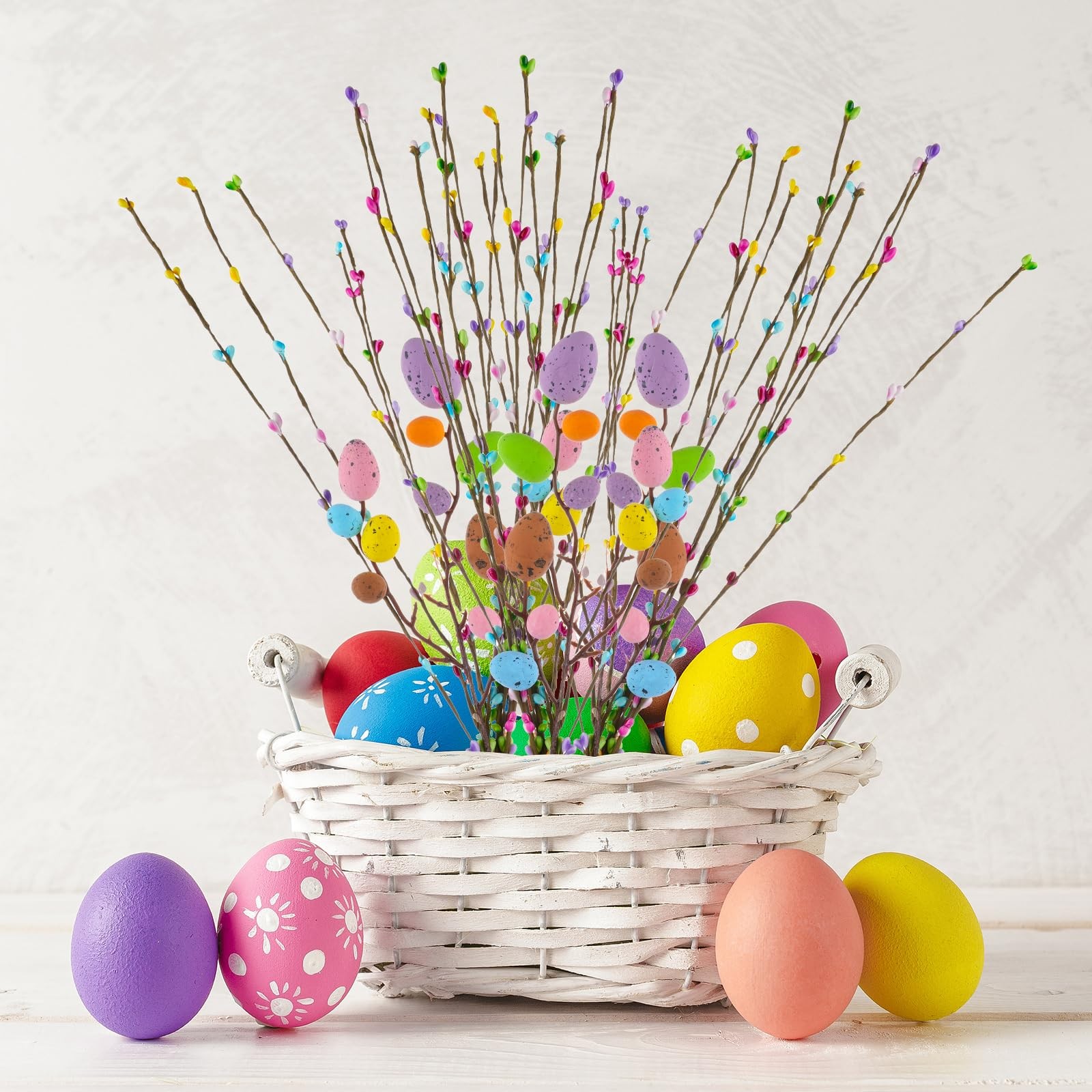 48PCS Artificial Easter Spray Vine, Pastel Easter Eggs and Berries, Easter Eg…