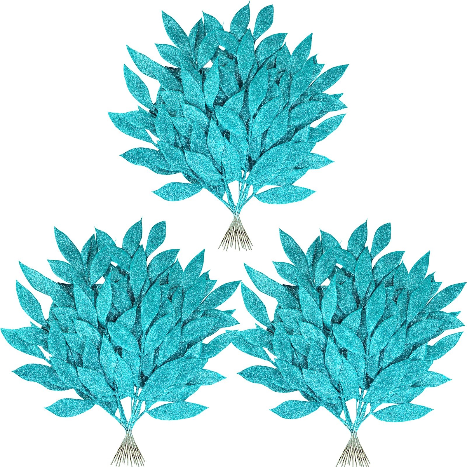 40 Pcs Teal Glitter Bay Leaf Sprays Artificial Christmas Tree Picks Sprays 12…