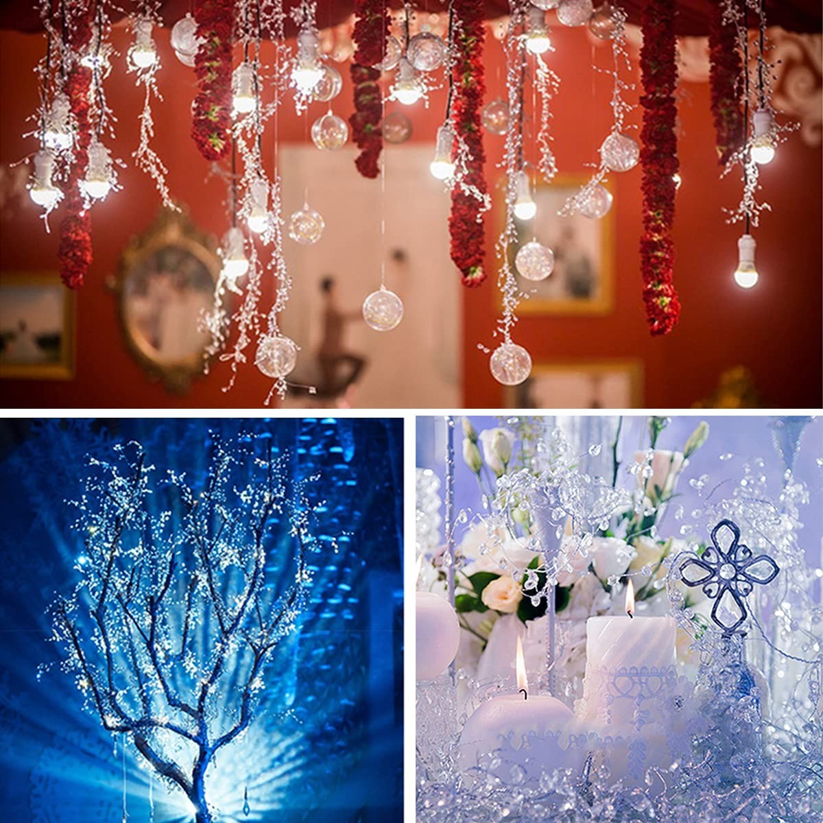 50PCS Artificial Flower Stems with Acrylic Bead Drops for DIY Crafts & Weddings