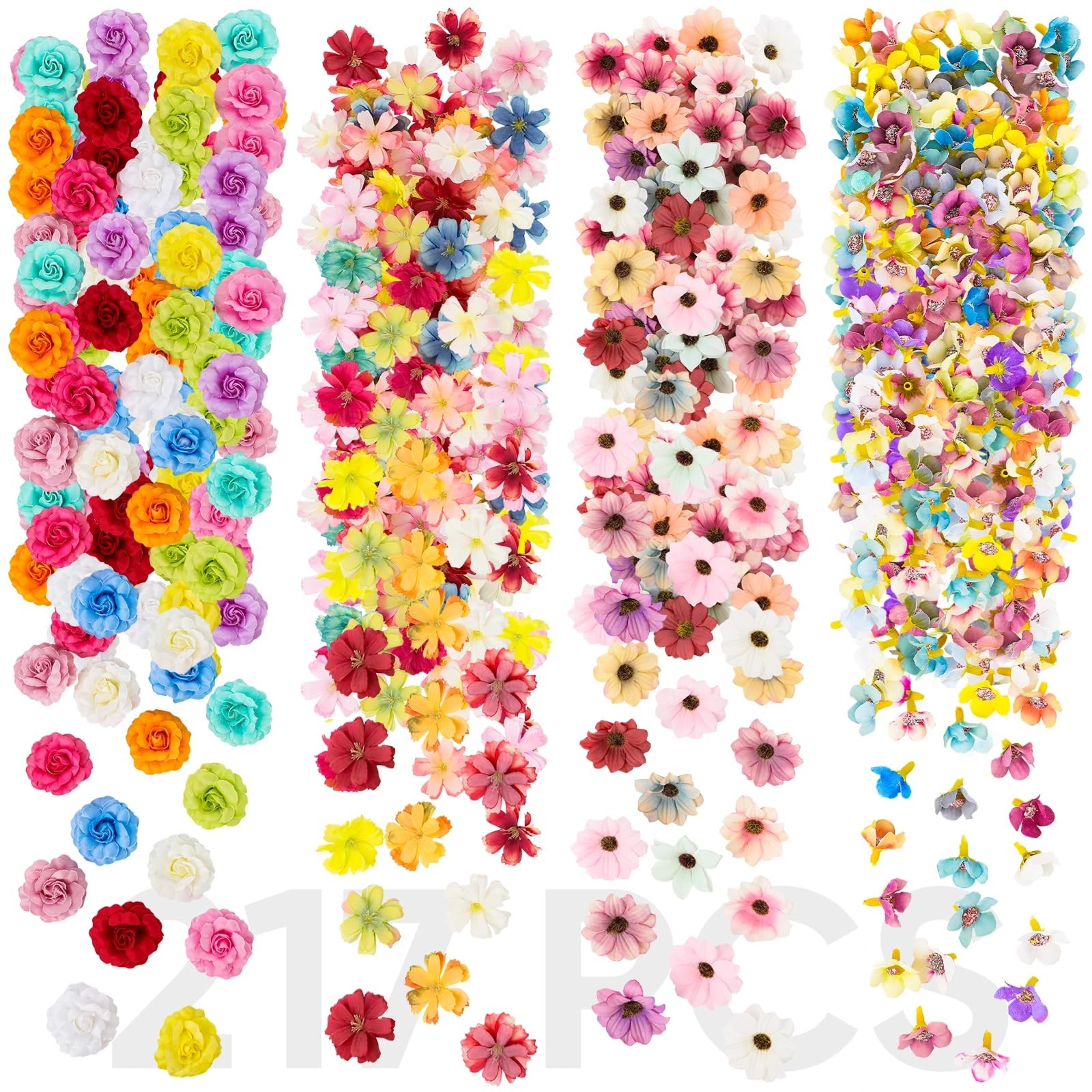 217 Pcs Mini Artificial Silk Flowers, Fake Rose Daisy Faux Flowers for Crafts…