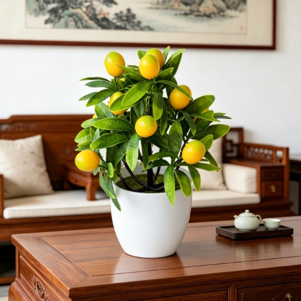 Artificial Lemon Desktop Plant for Office Home Decoration Yellow 18cm Pot
