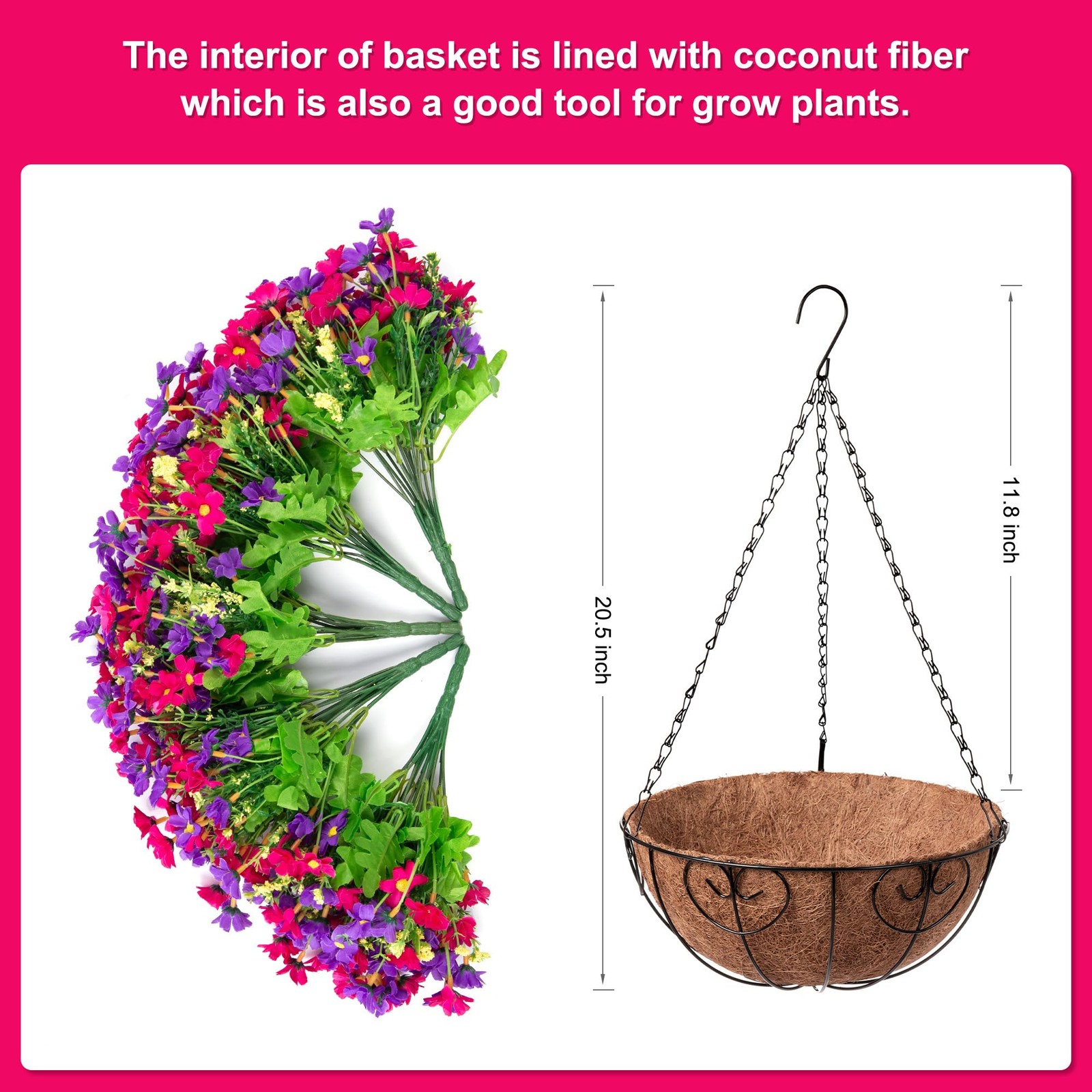 Artificial Hanging Flowers Basket for Patio Garden Porch Deck Spring Summer D…