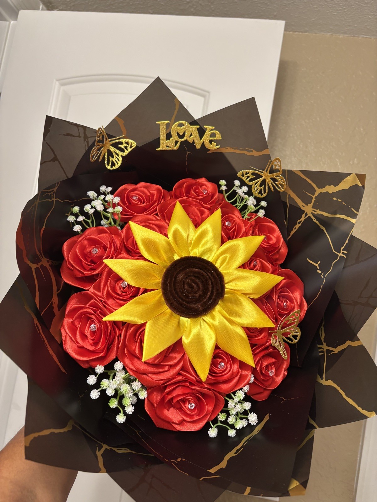 Bouquet of Handmade Eternal Roses and Sunflower Artificial Flowers