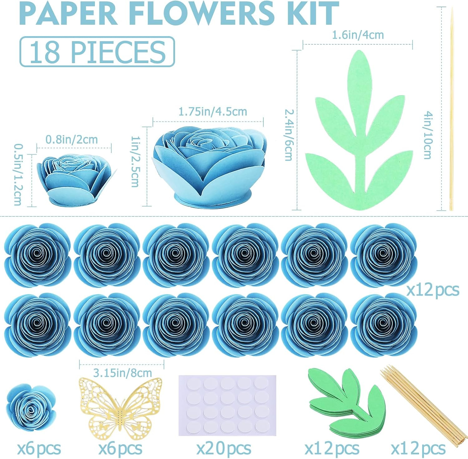 Blue Roses Artificial Flowers, Mini Paper Flower Crafts DIY Gift Decorations for