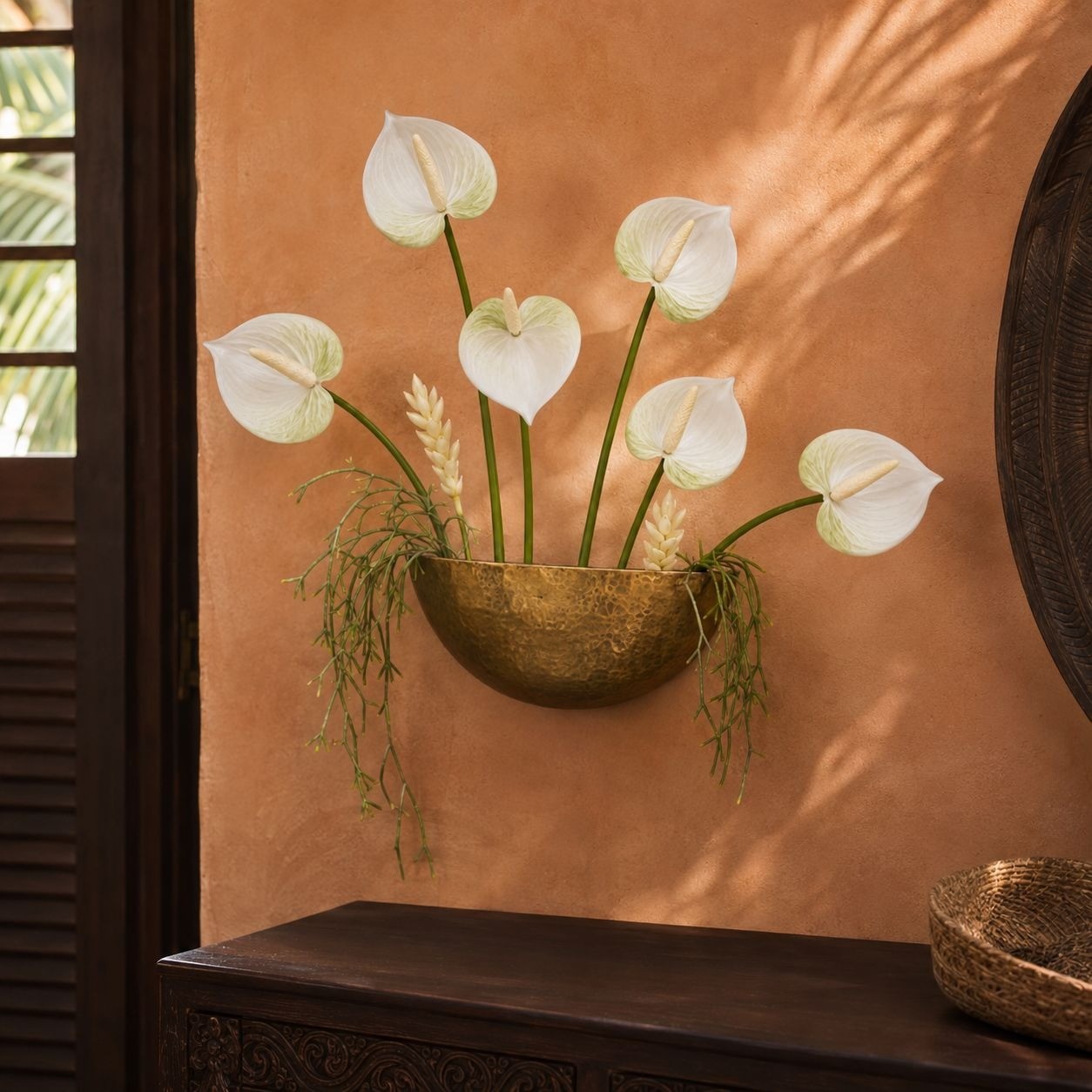 White Green Real-Touch Artificial Anthurium Stems, Set of 6, 11 Inch Faux Tropic