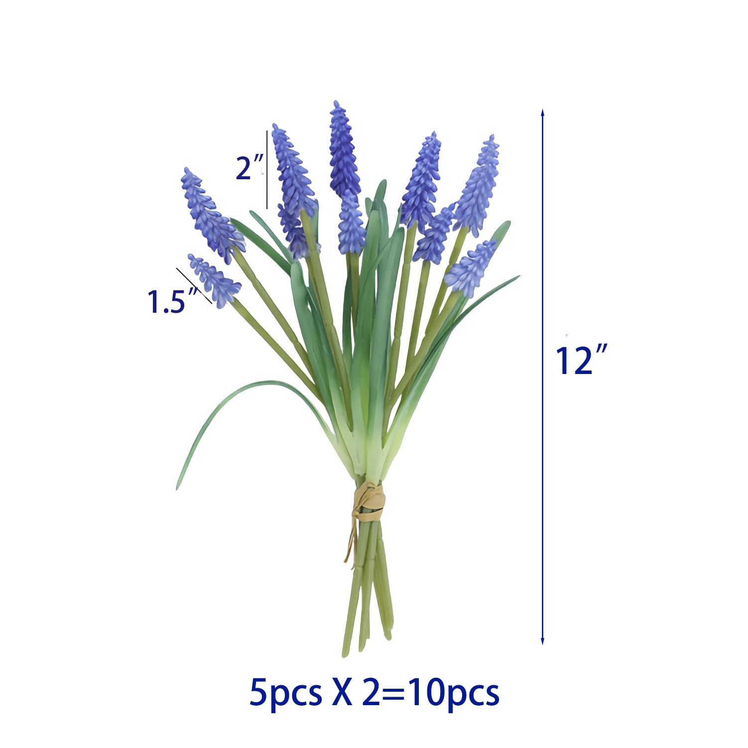 10pcs Artificial Grape Hyacinth 12″ Latex Fake Muscari Faux Hyacinth for Vase…