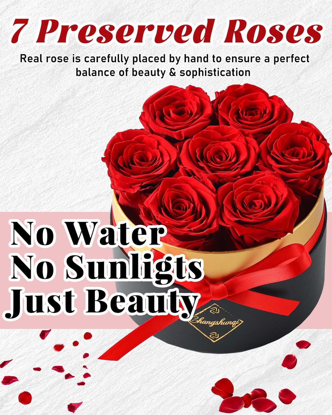 Changshunqi Forever Flowers Preserved Roses in a Box – 7 Preserved Flowers In…