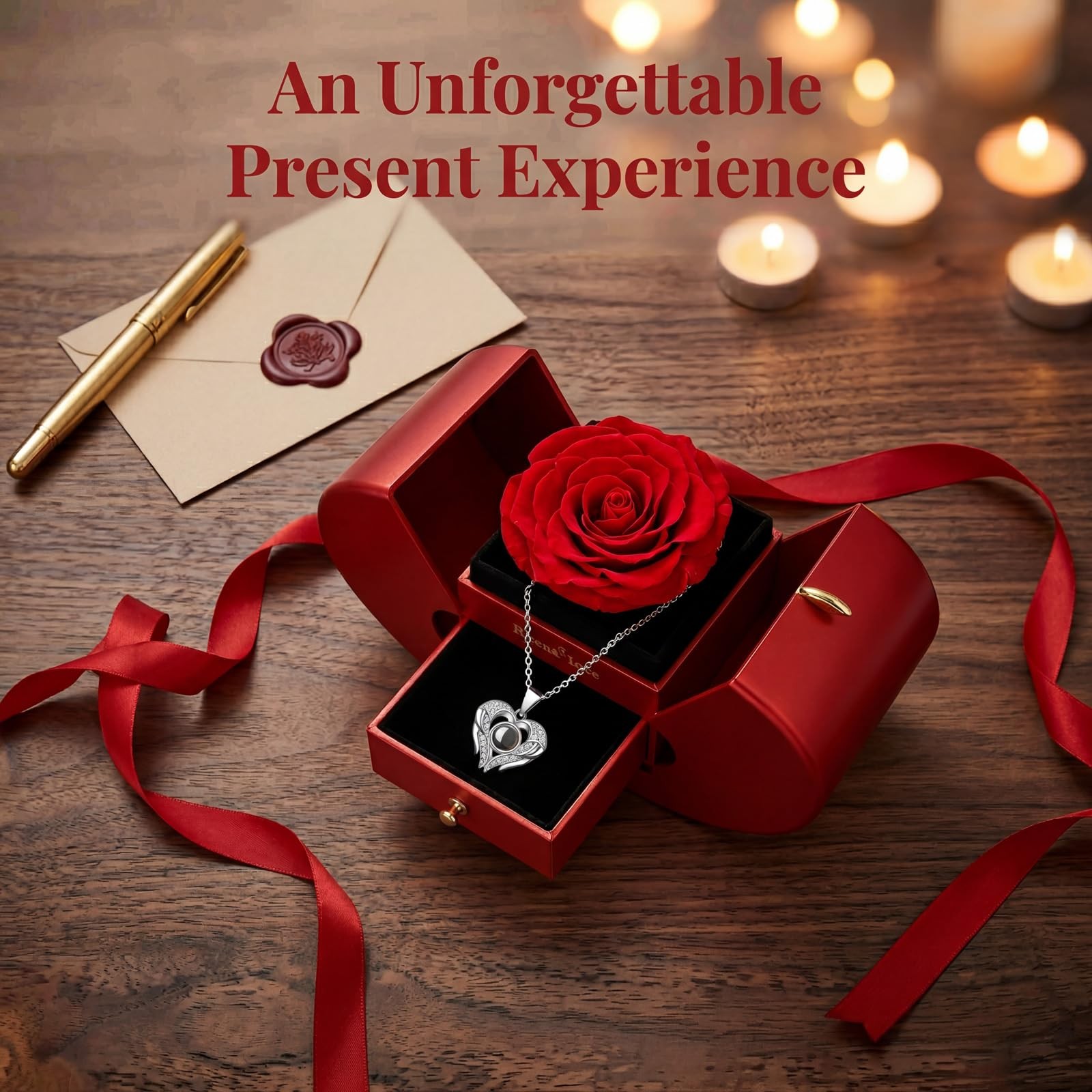 Preserved Real Rose with I love you Necklace 100 Languages, Gifts for Girlfri…