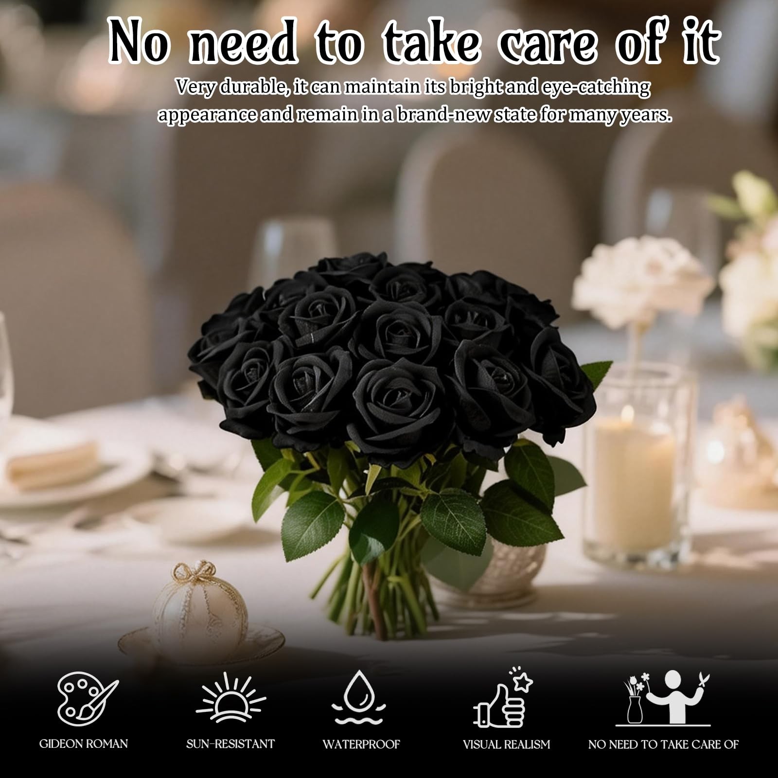 12 Pcs Artificial Flowers Black Roses, Real Touch Fake Flowers with Stem Foam…