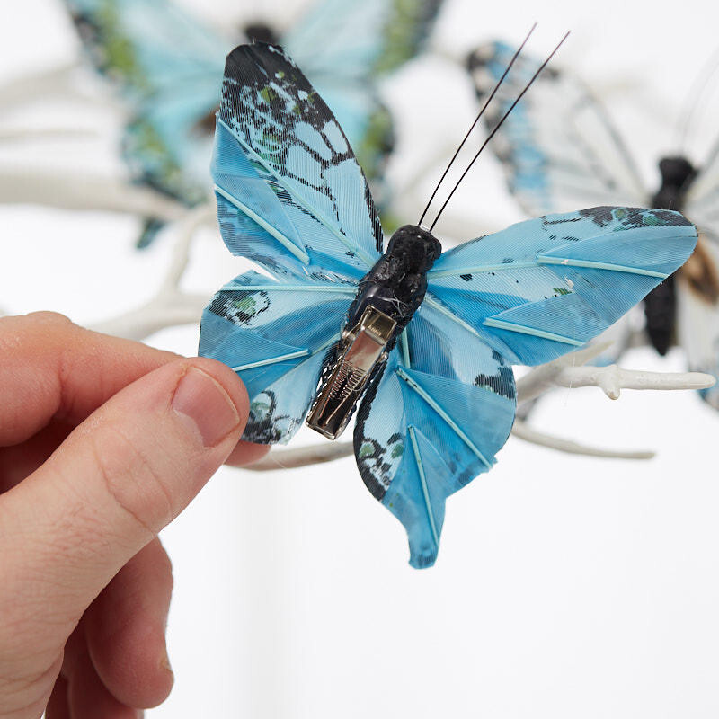 Lot of 24 Blue Feathered 4″ Artificial Butterflies with Alligator Clips