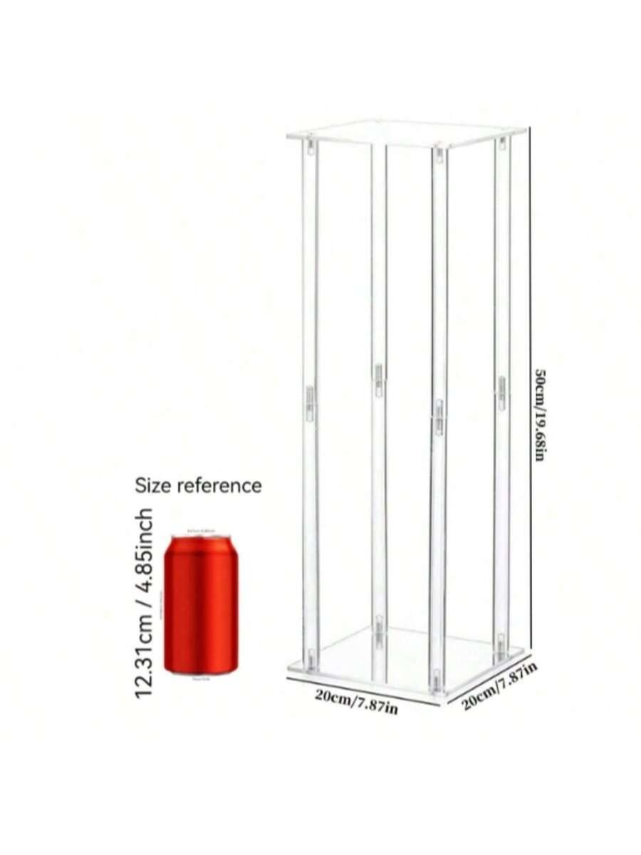 Transparent Square Acrylic Flower Stand 50cm Height Column Vase Holder