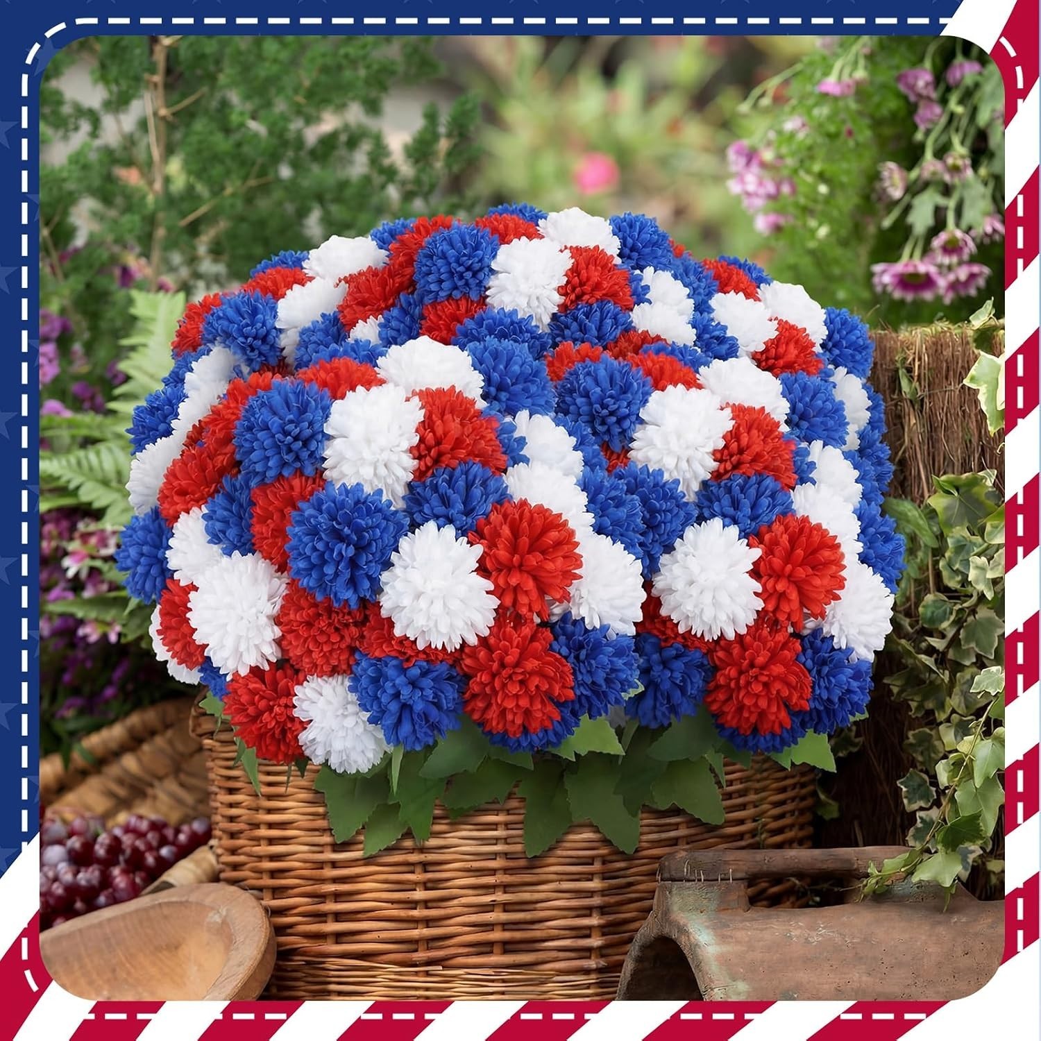 Vibrant 12-Piece Patriotic Chrysanthemum Flower Set for 4th of July Celebrations
