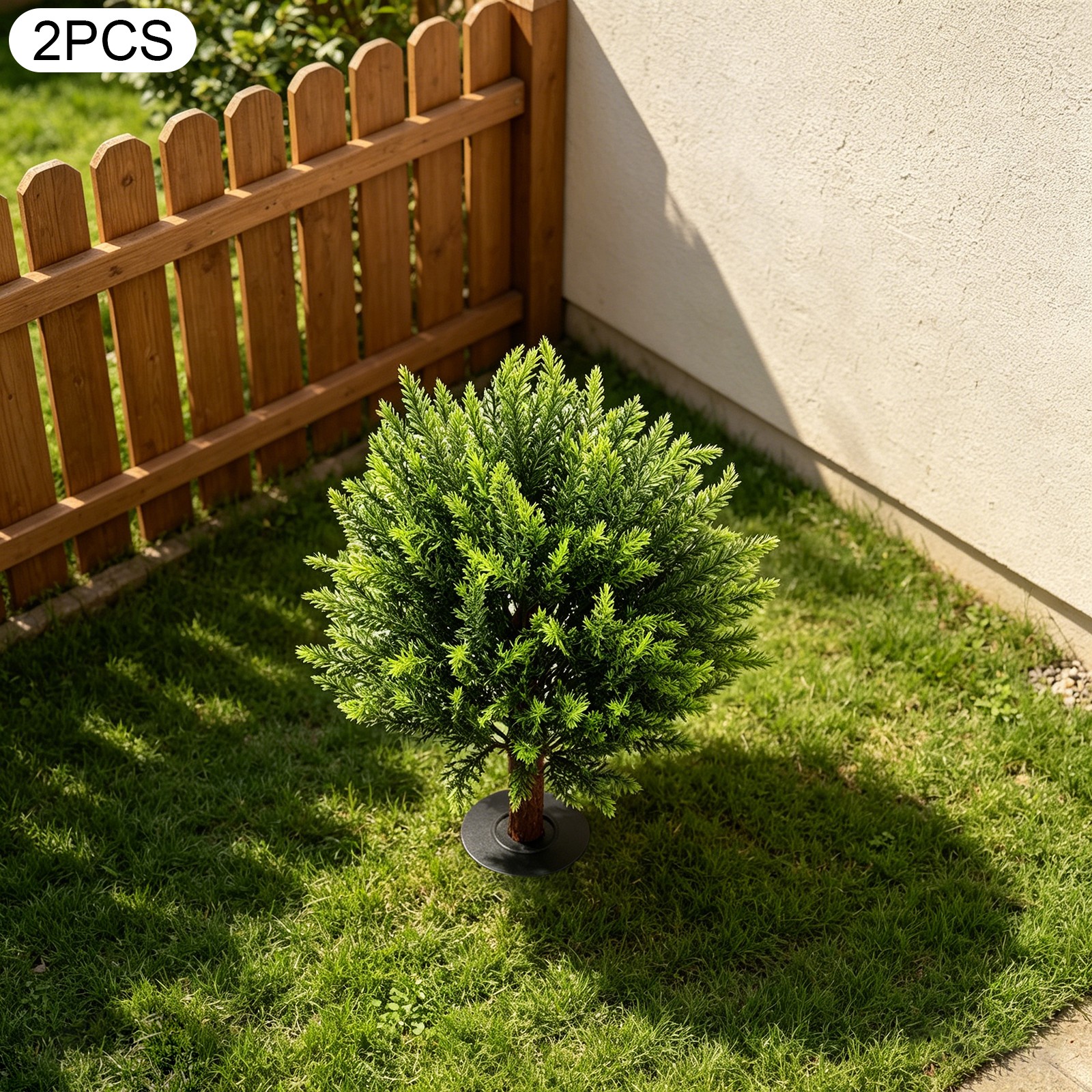 2 pcs 19x16x26.5in Faux Evergreen Trees Shrubs Artificial Plants w/ Ground Spike