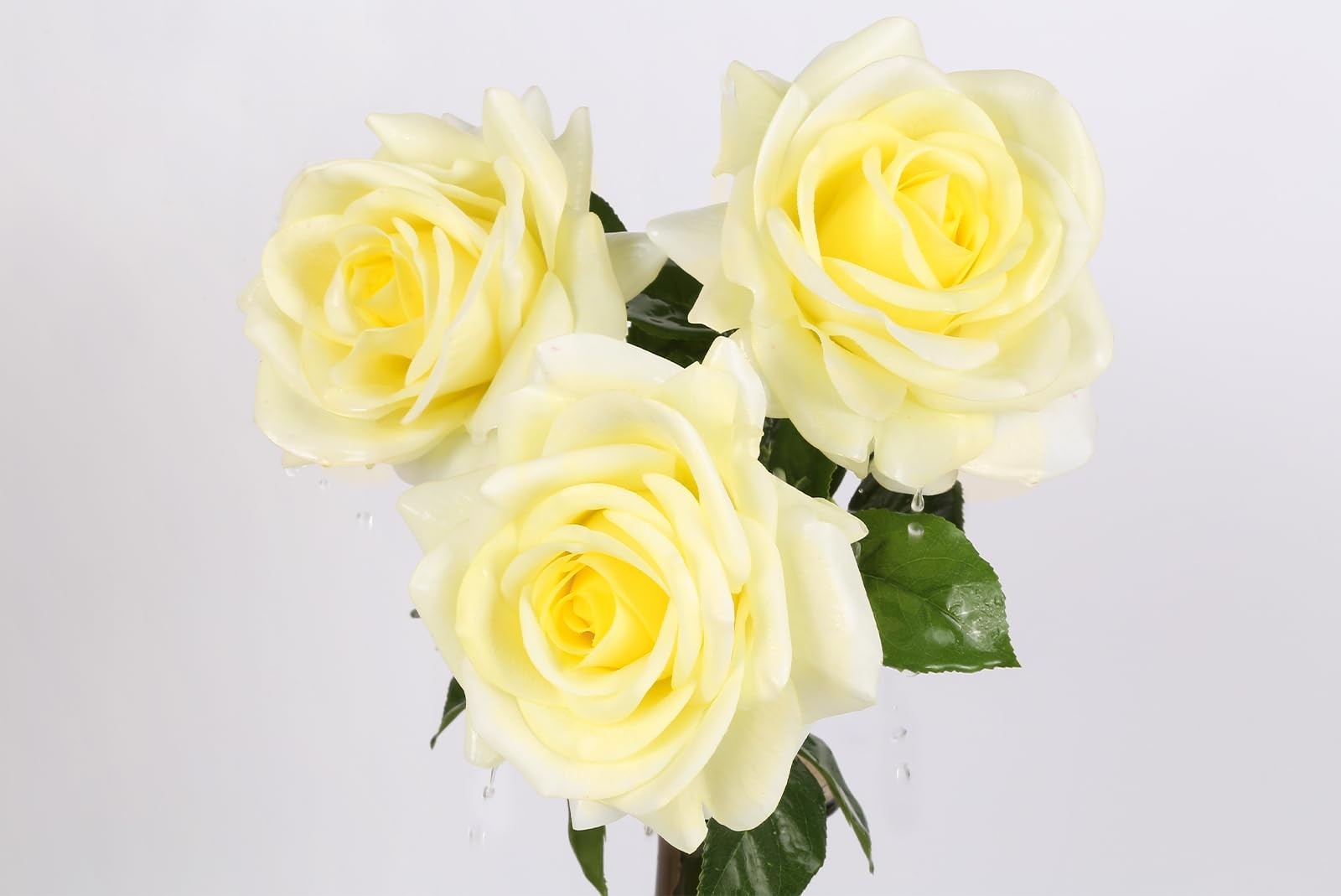 Real Touch Yellow Roses Artificial Flowers 3Pcs Latex Faux Roses Flowers with…