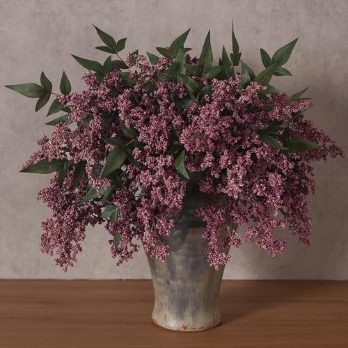 Set of 6 Dusty Plum Artificial Nandina Berry Stems – 17″ Realistic Faux