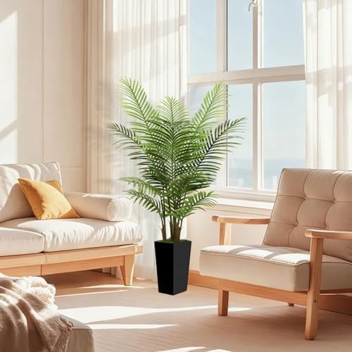 5FT Tall Fake Palm Tree with Black Planter – Artificial Plants Indoor Large F…
