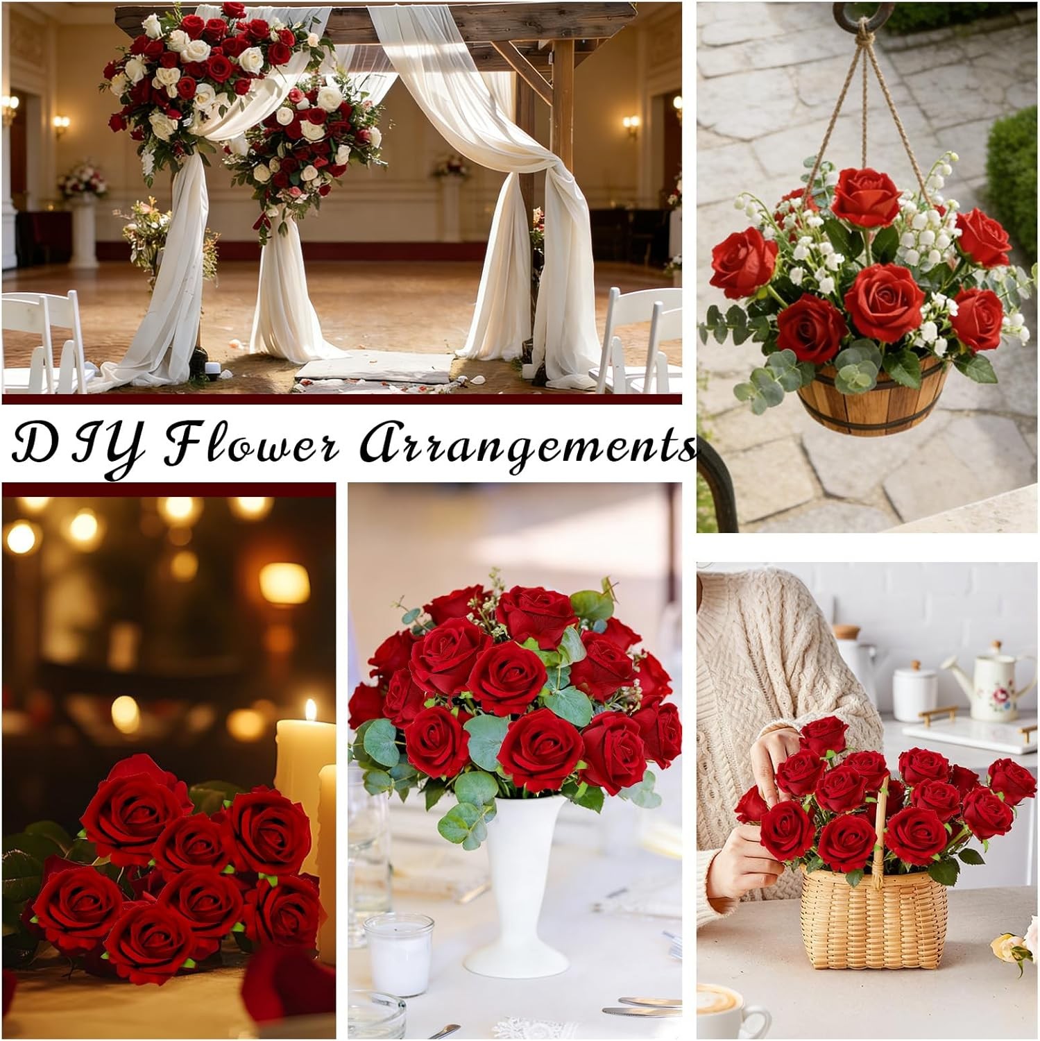 12 Pcs Red Roses Artificial Flowers, Real Touch Fake Velvet Flowers with Stems
